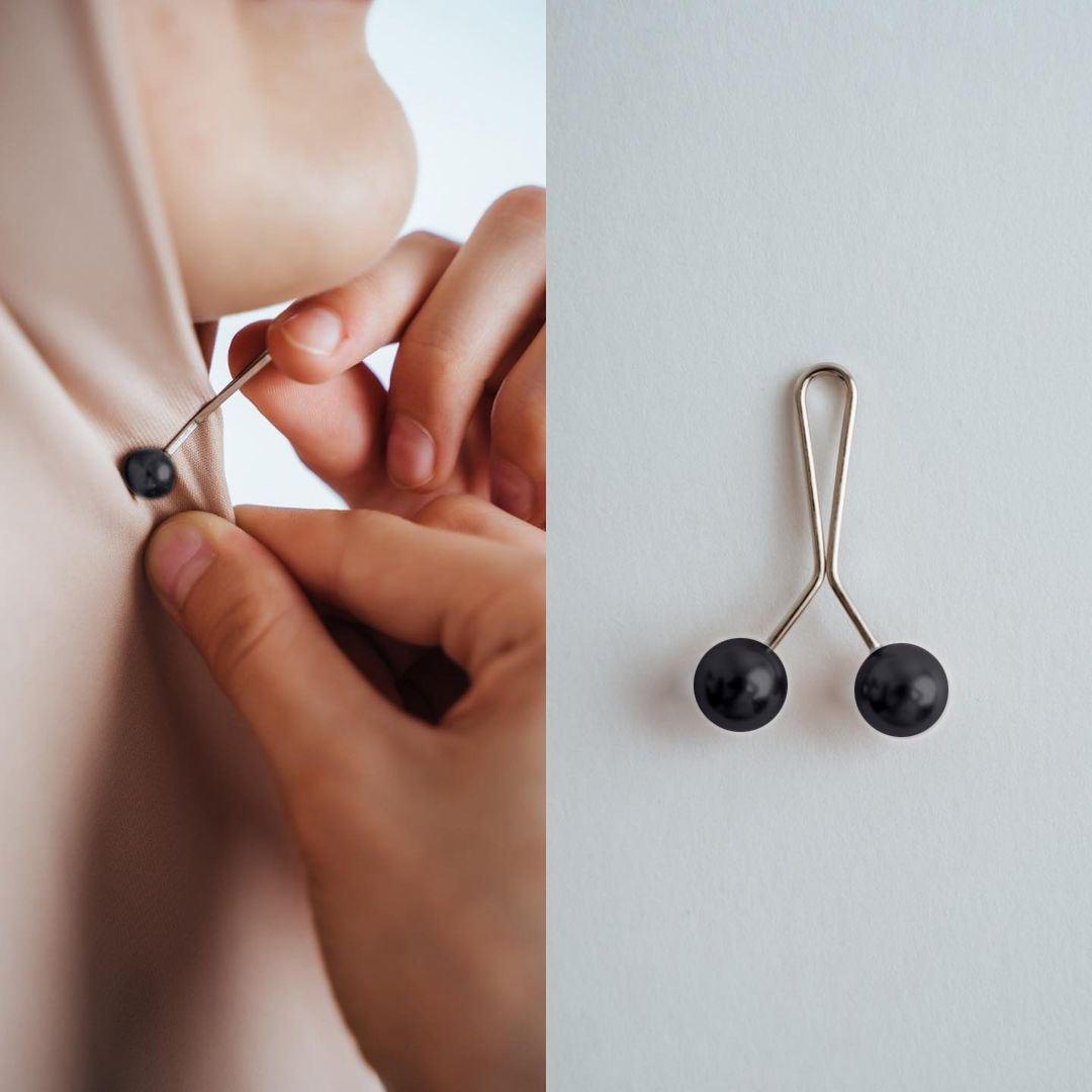 Turkish Hijab Pins - Pack of 6 in elegant black, featuring intricate designs inspired by Turkish craftsmanship, perfect for securing hijabs and enhancing style.