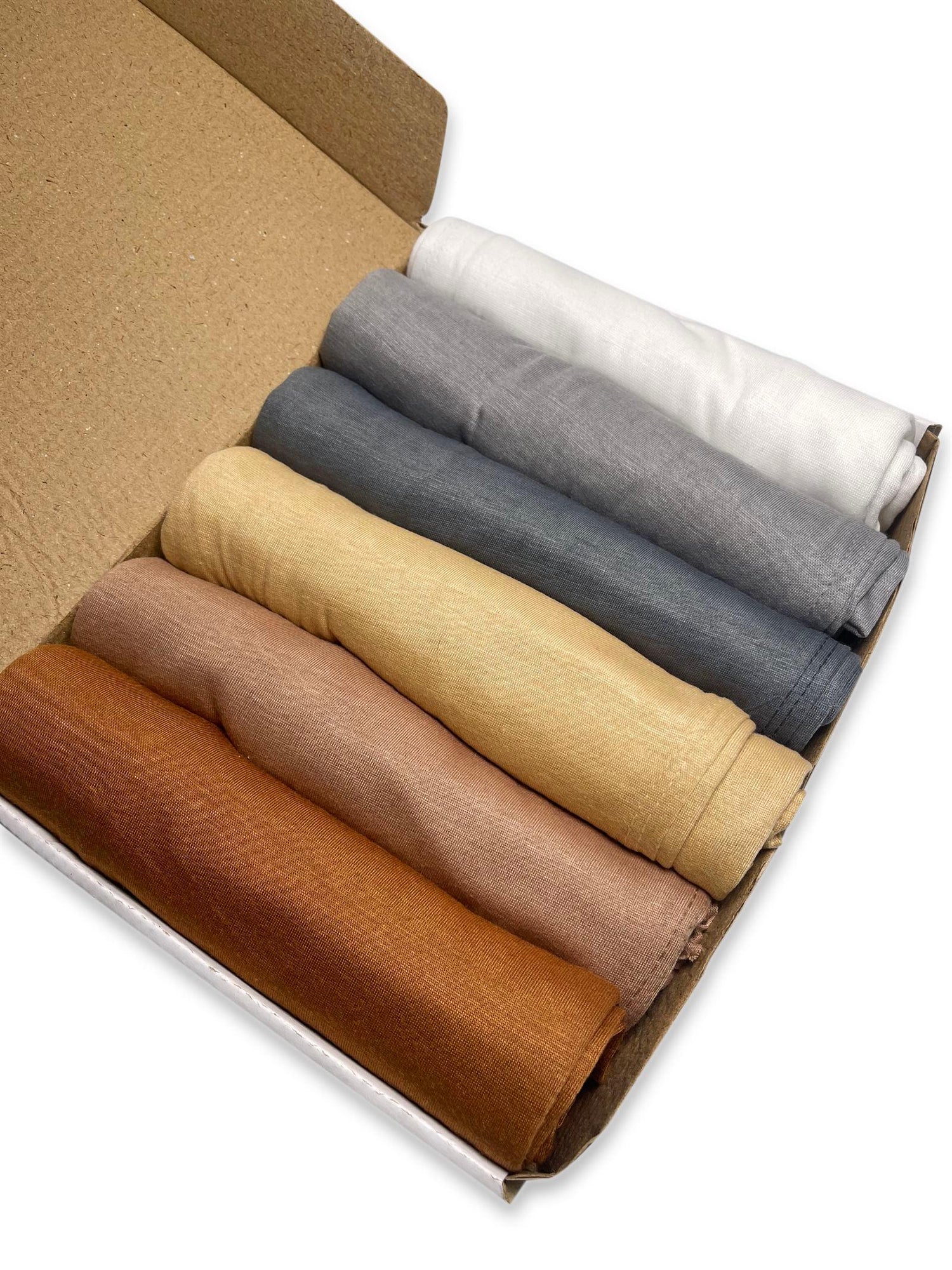 Jersey Hijab Gift Set. Offer 6 Luxury Jersey Scarves in Golden and silver mirage shades.