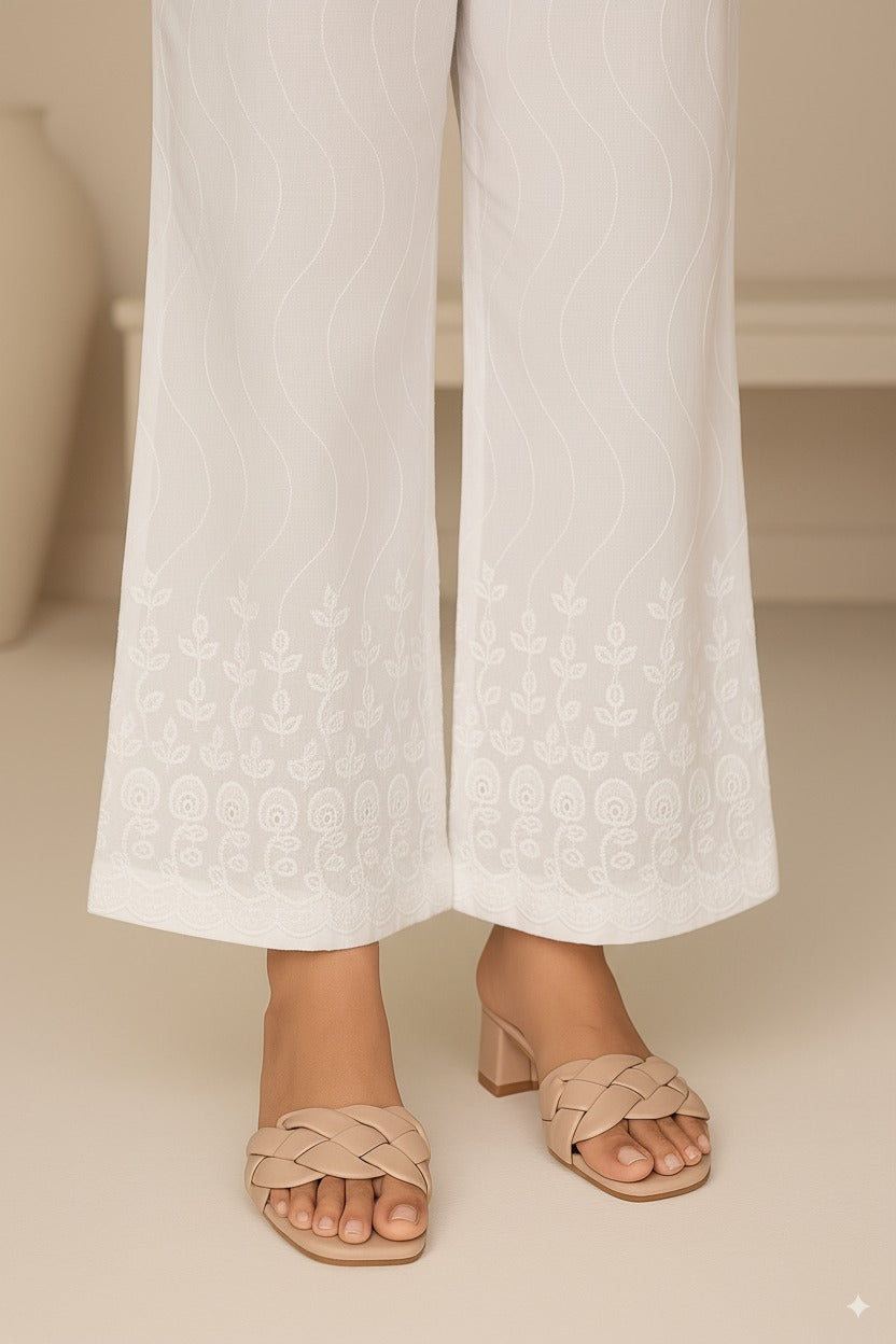 Stitched White Chicken Kari Trouser - Rose