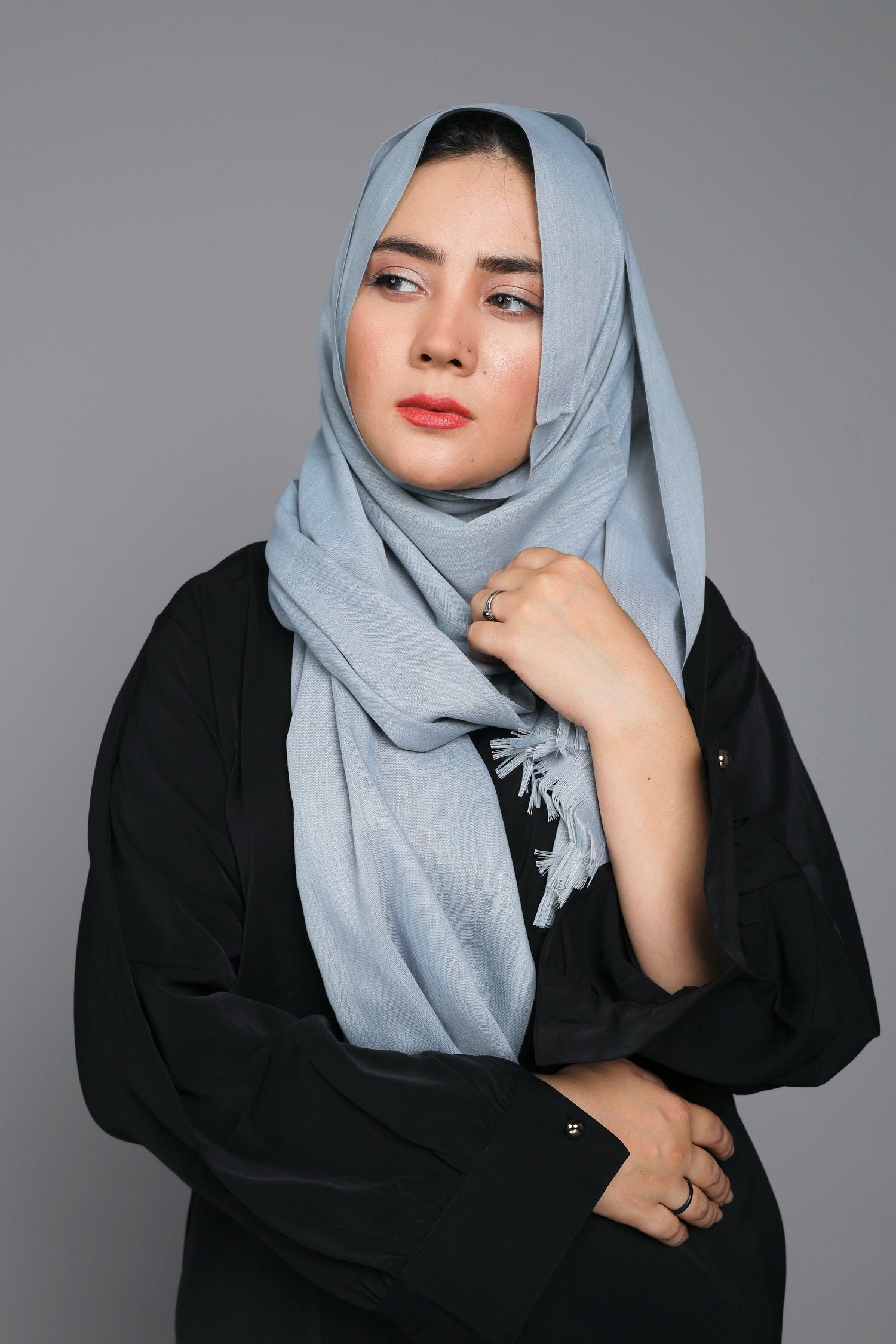 Steel Grey Turkish Scarf elegantly displayed, illustrating its versatility and modern appeal.