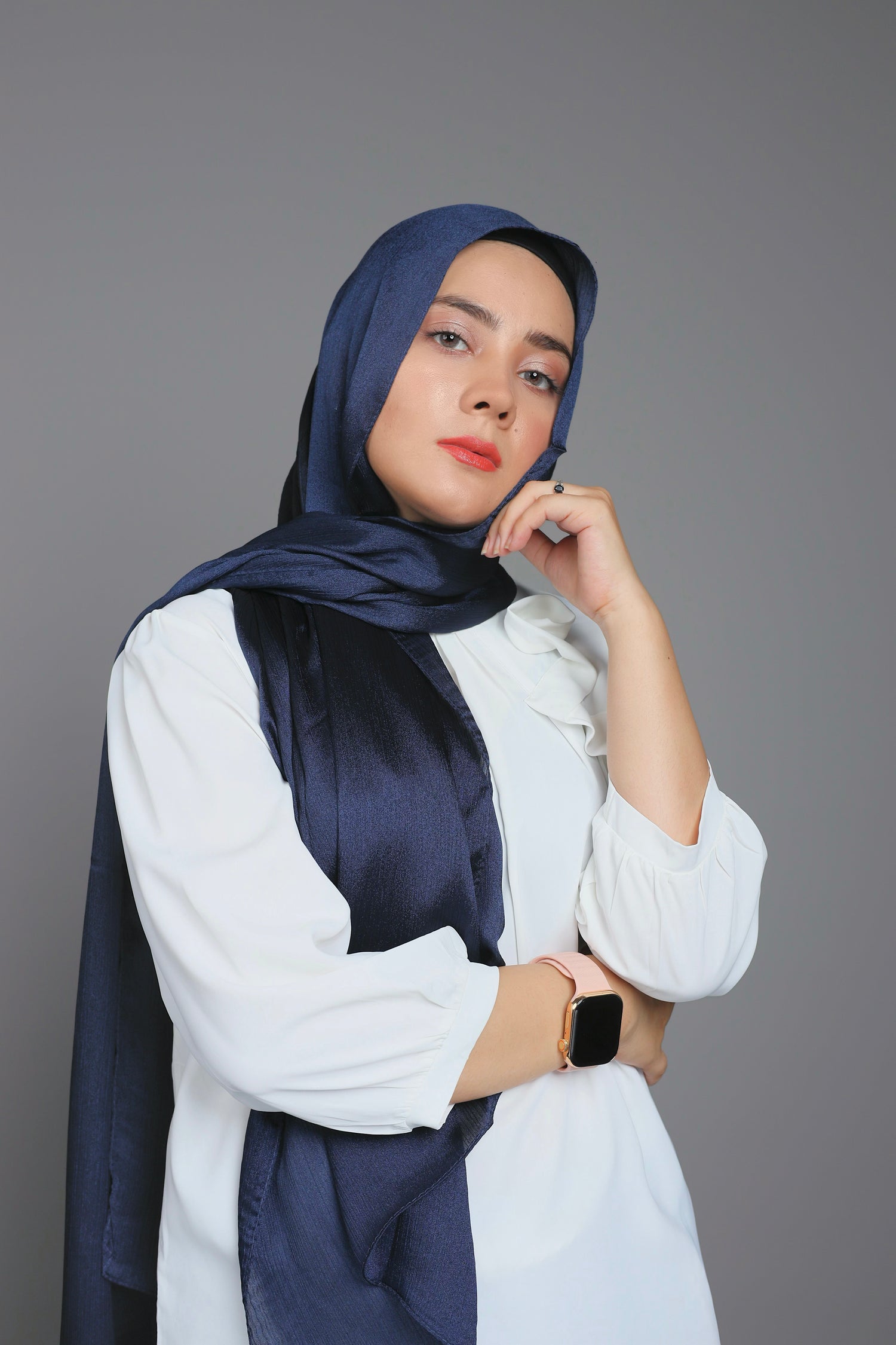 Metallic Chiffon Hijab in Blue Moon