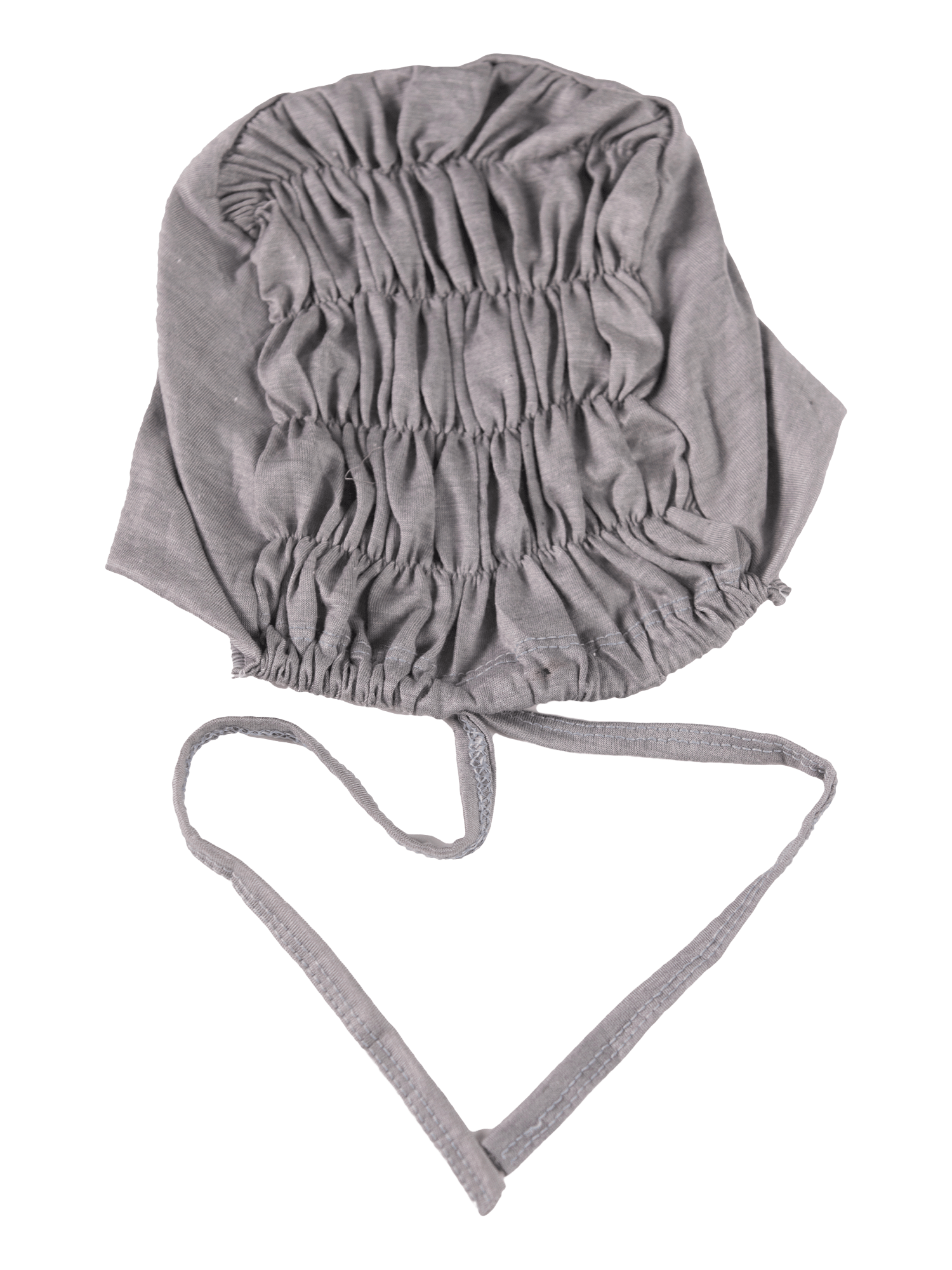 Grey Ruched Hijab Cap with subtle ruching and breathable material.
