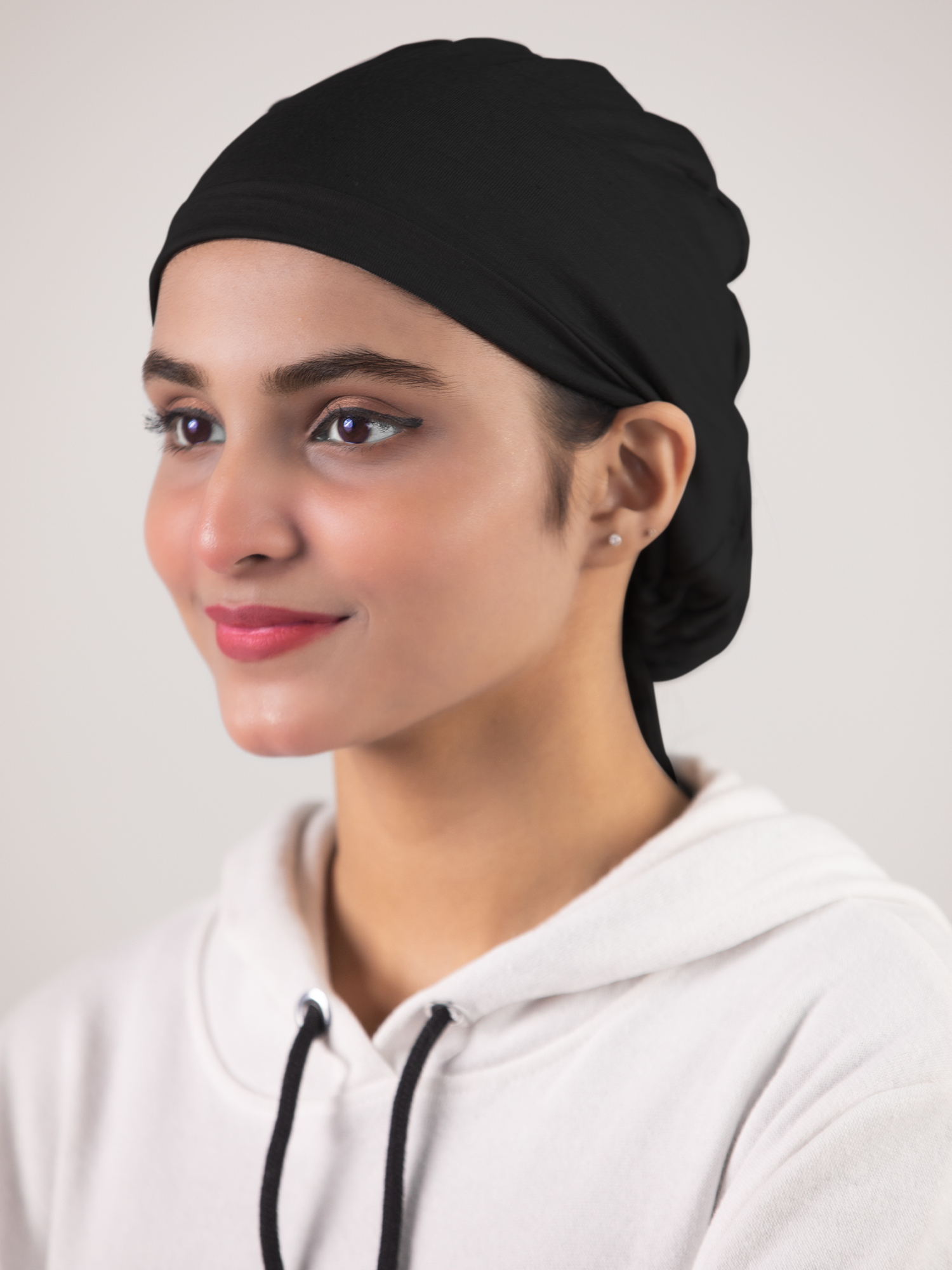 Ruched Hijab Cap in Black