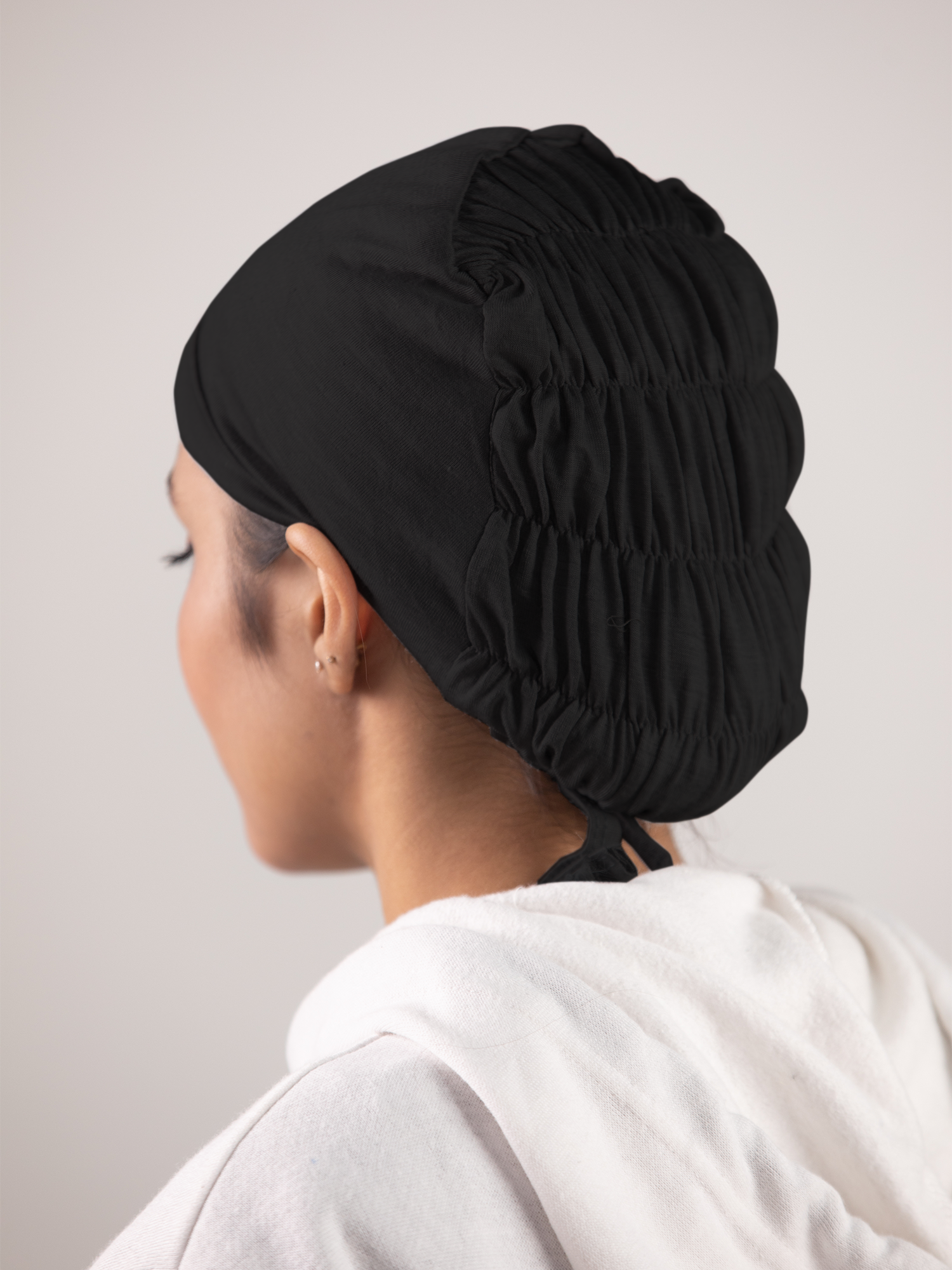 Ruched Hijab Cap in Black