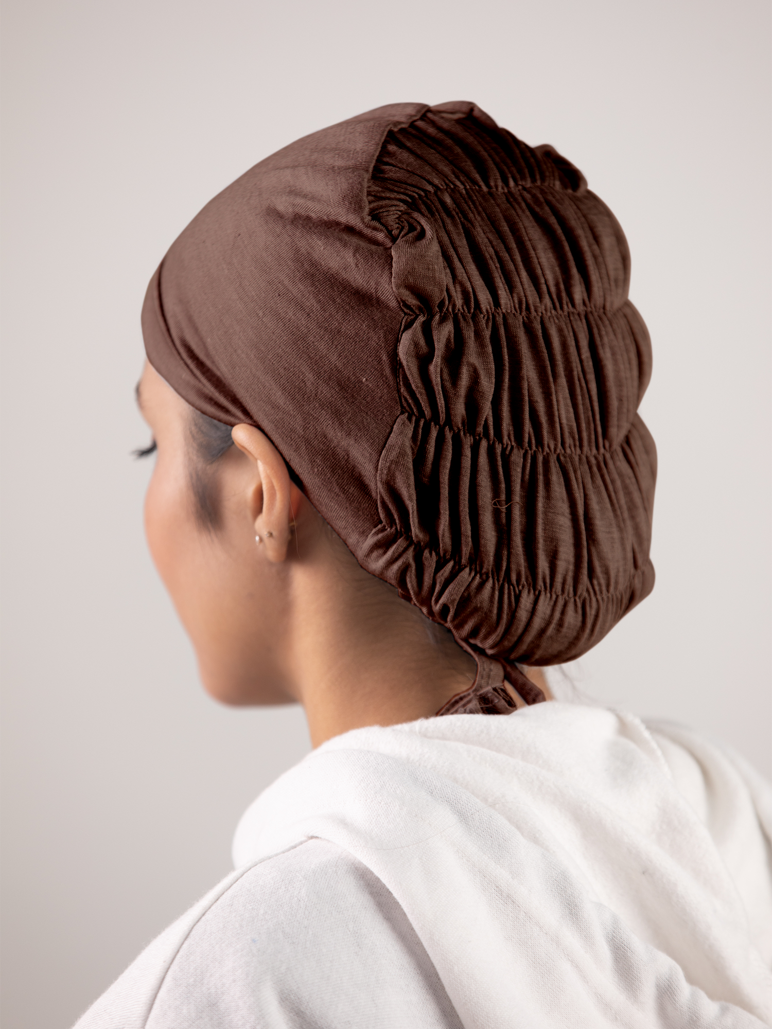 Ruched Hijab Cap in Dark Brown