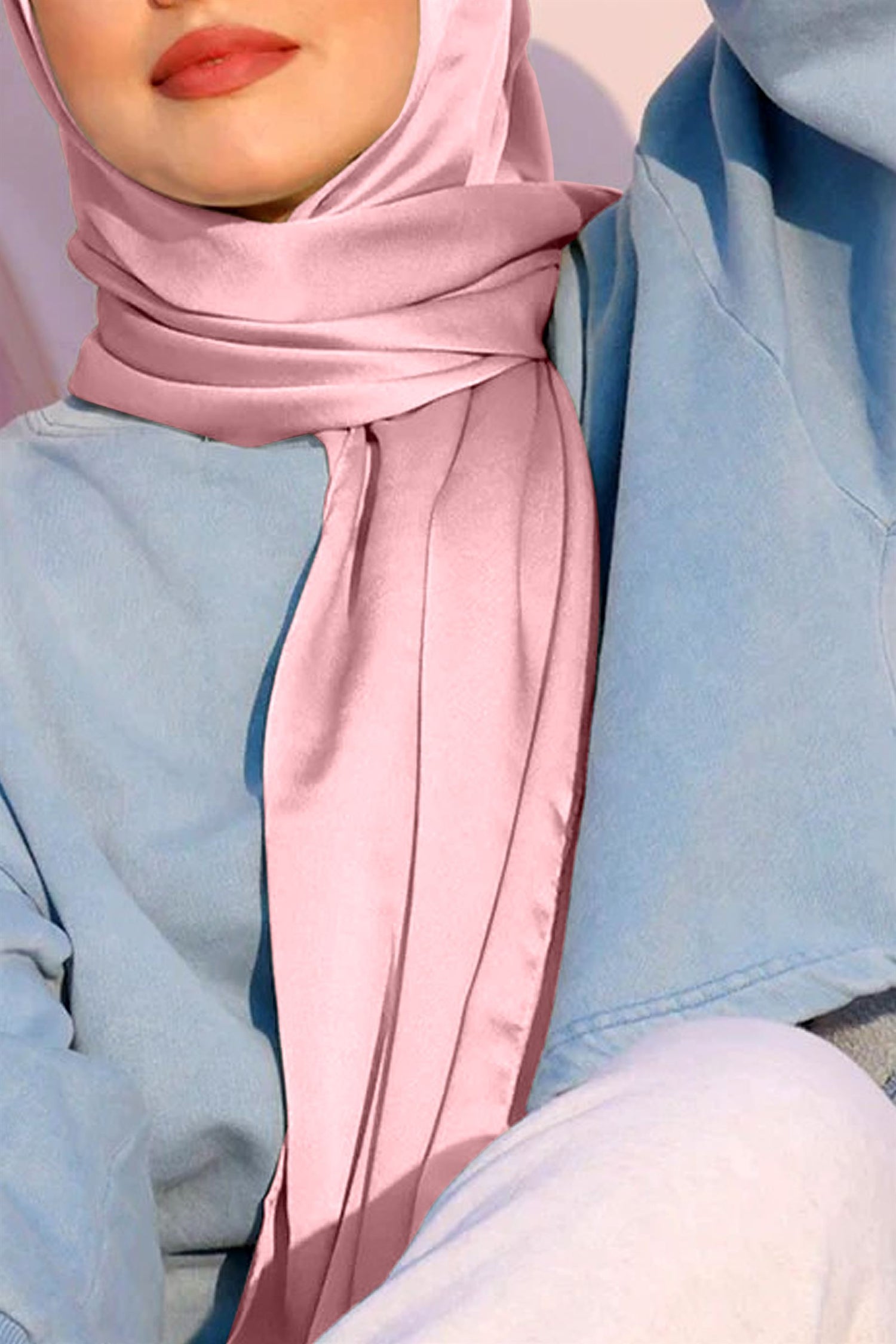 Pure Satin Silk Hijab in Light Pink