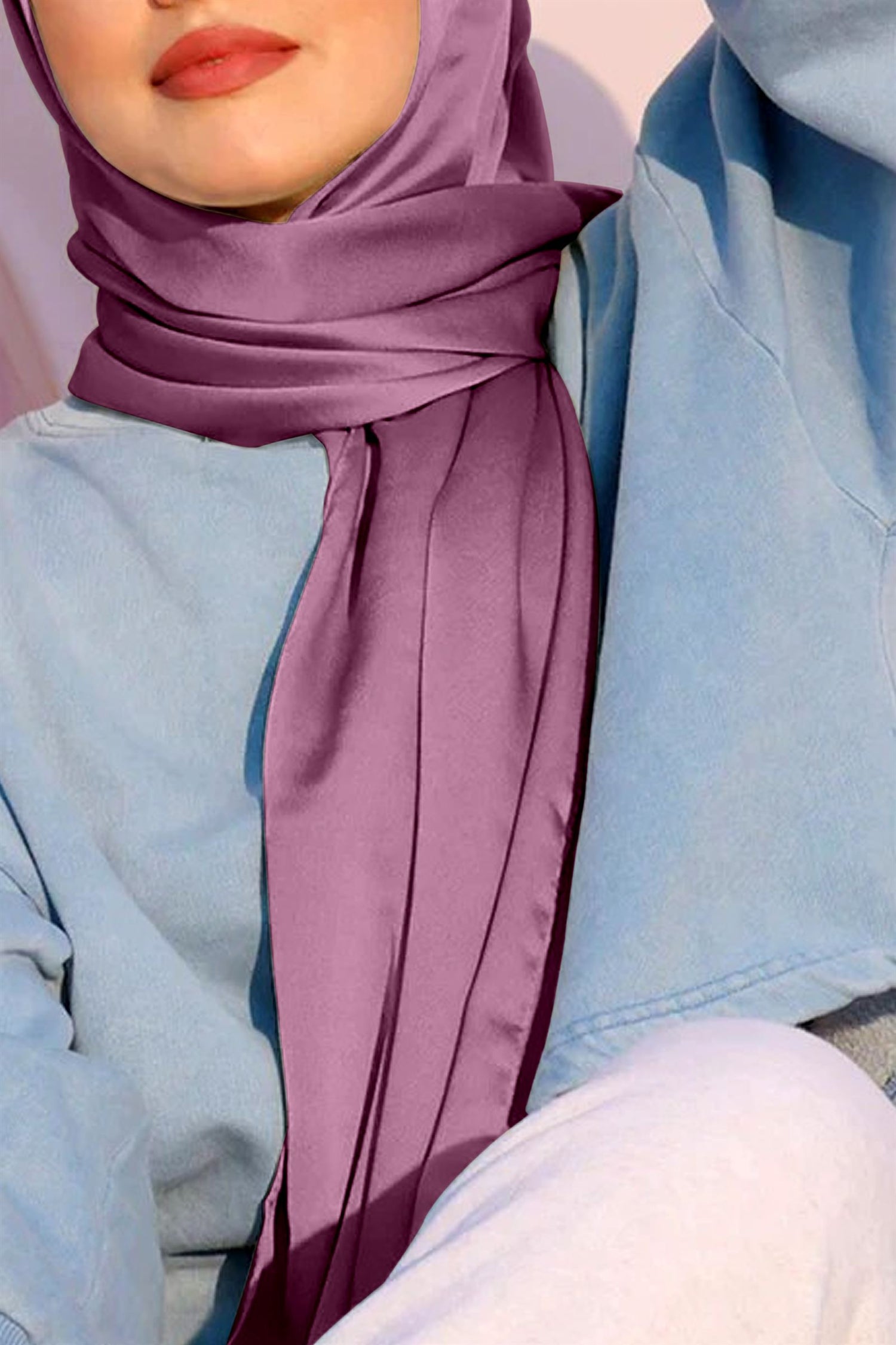 Pure Satin Silk Hijab in Light Purple