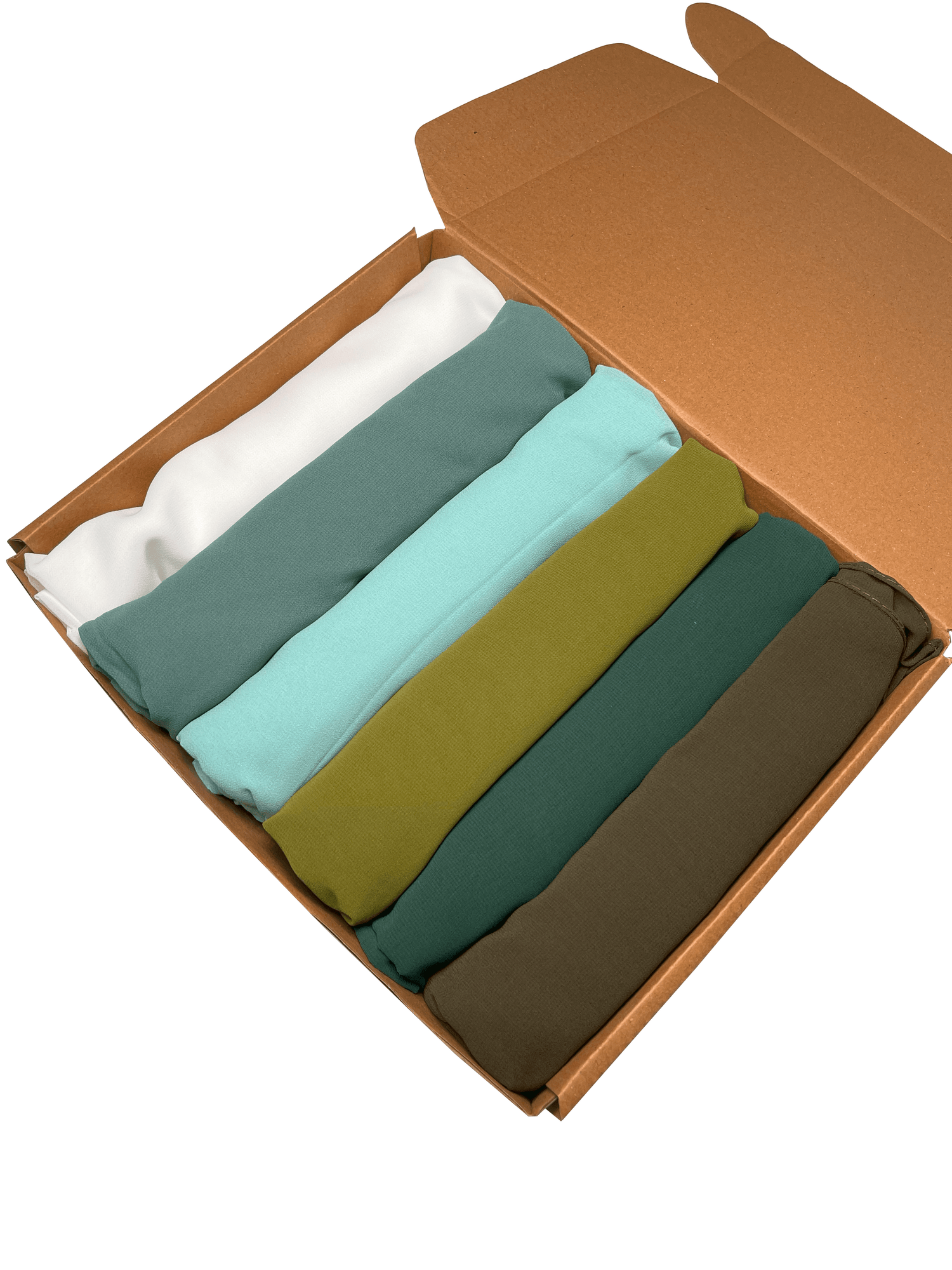 Boxed Georgette Scarf Gift Set. Offering 6 Luxury hijabs in meadow shades.