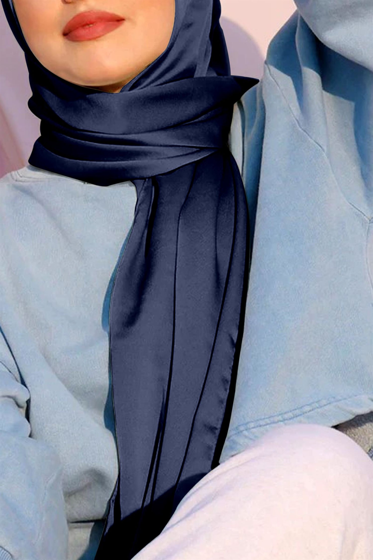 Pure Satin Silk Hijab in Navy Blue