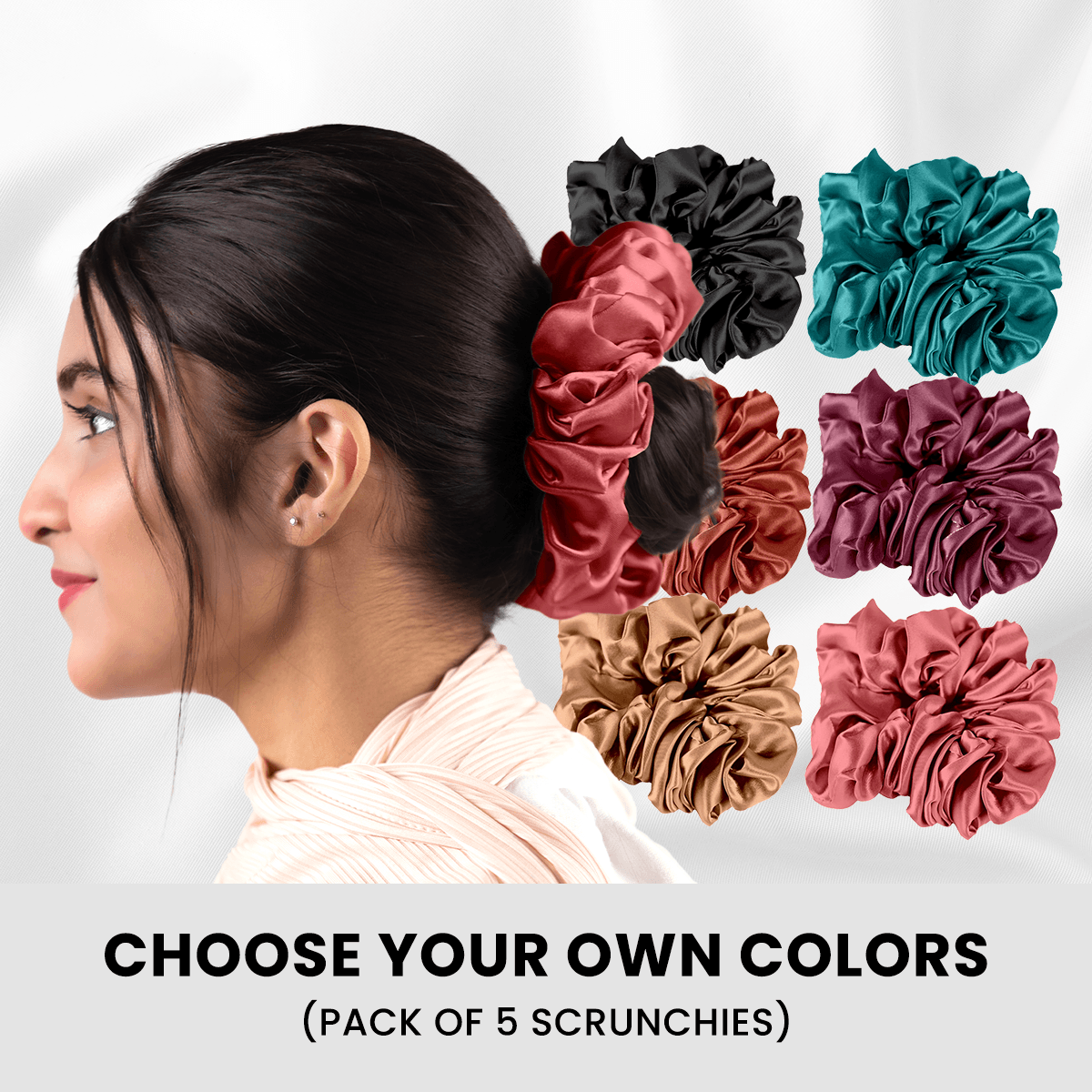 Scrunchies. Silk Hair Accessories. Pack of 5. Featuring chic colors & elegant design.