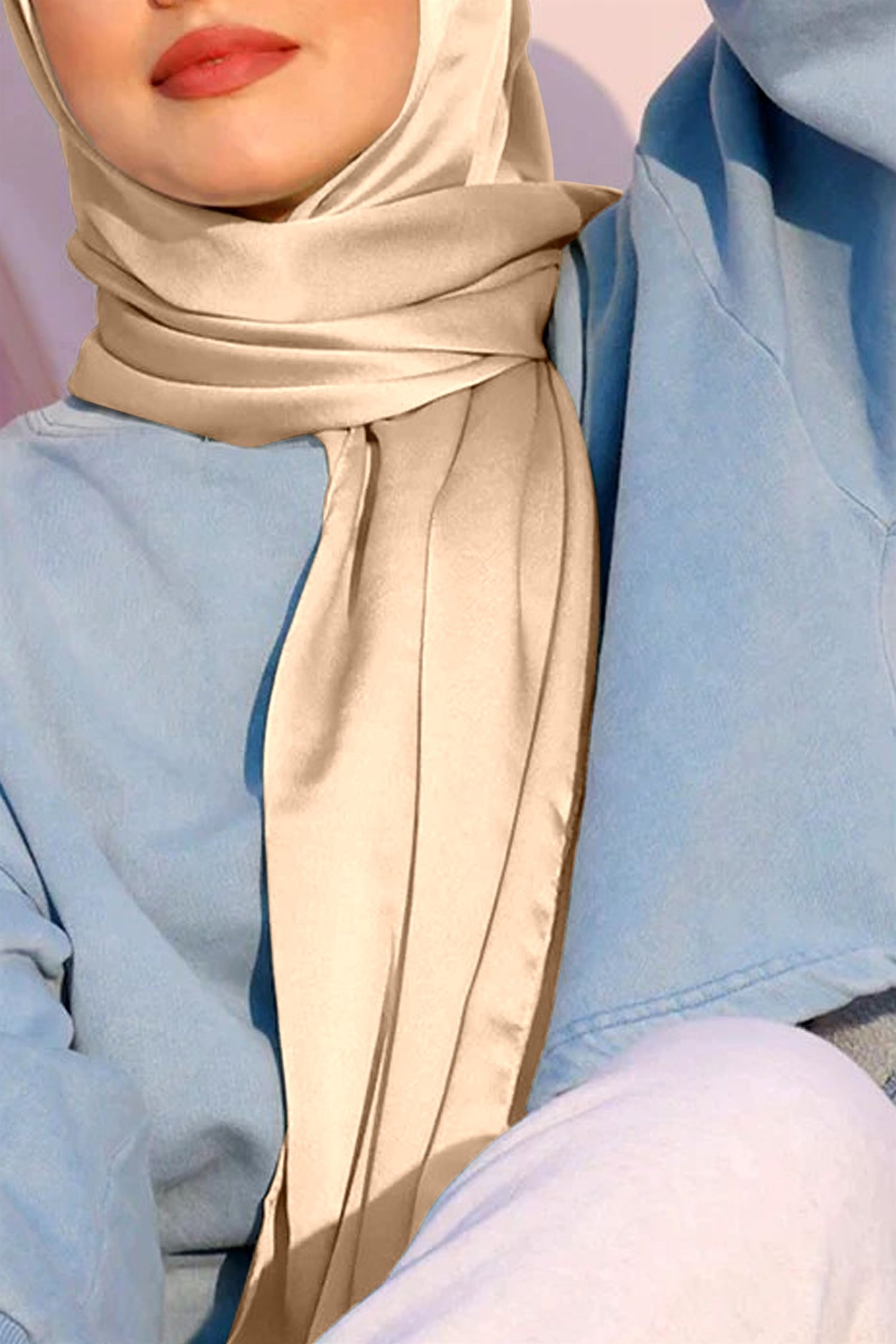 Pure Satin Silk Hijab in Peach