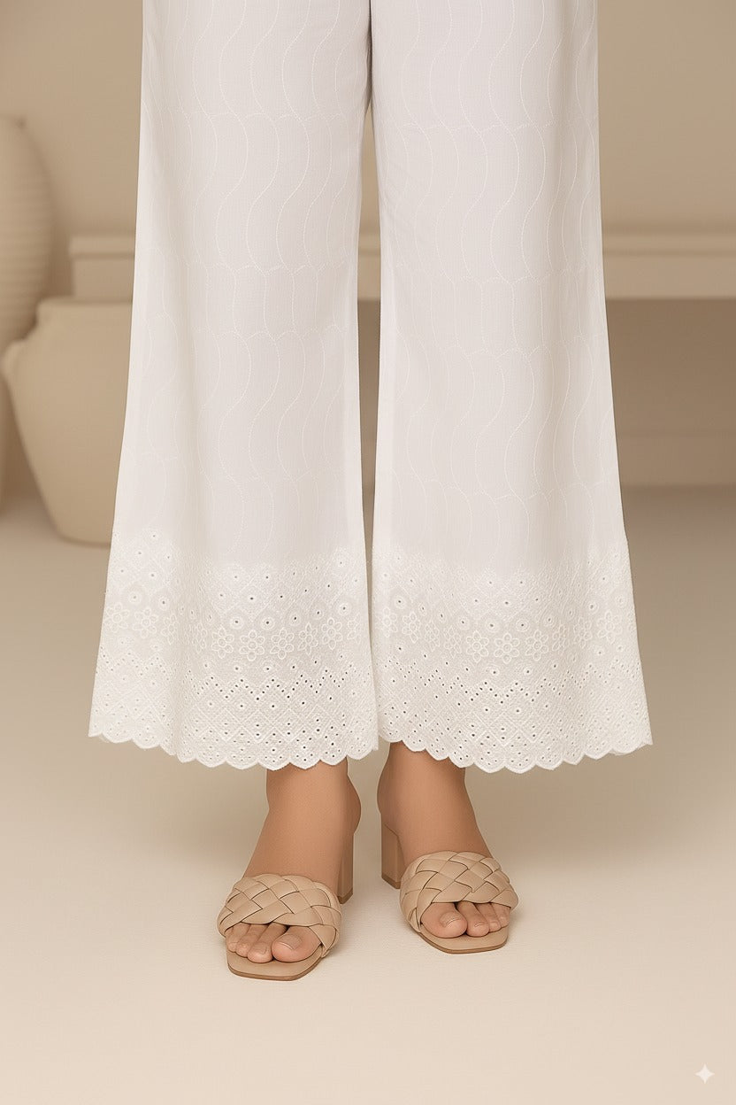 Stitched White Chicken Kari Trouser - Sun Flower
