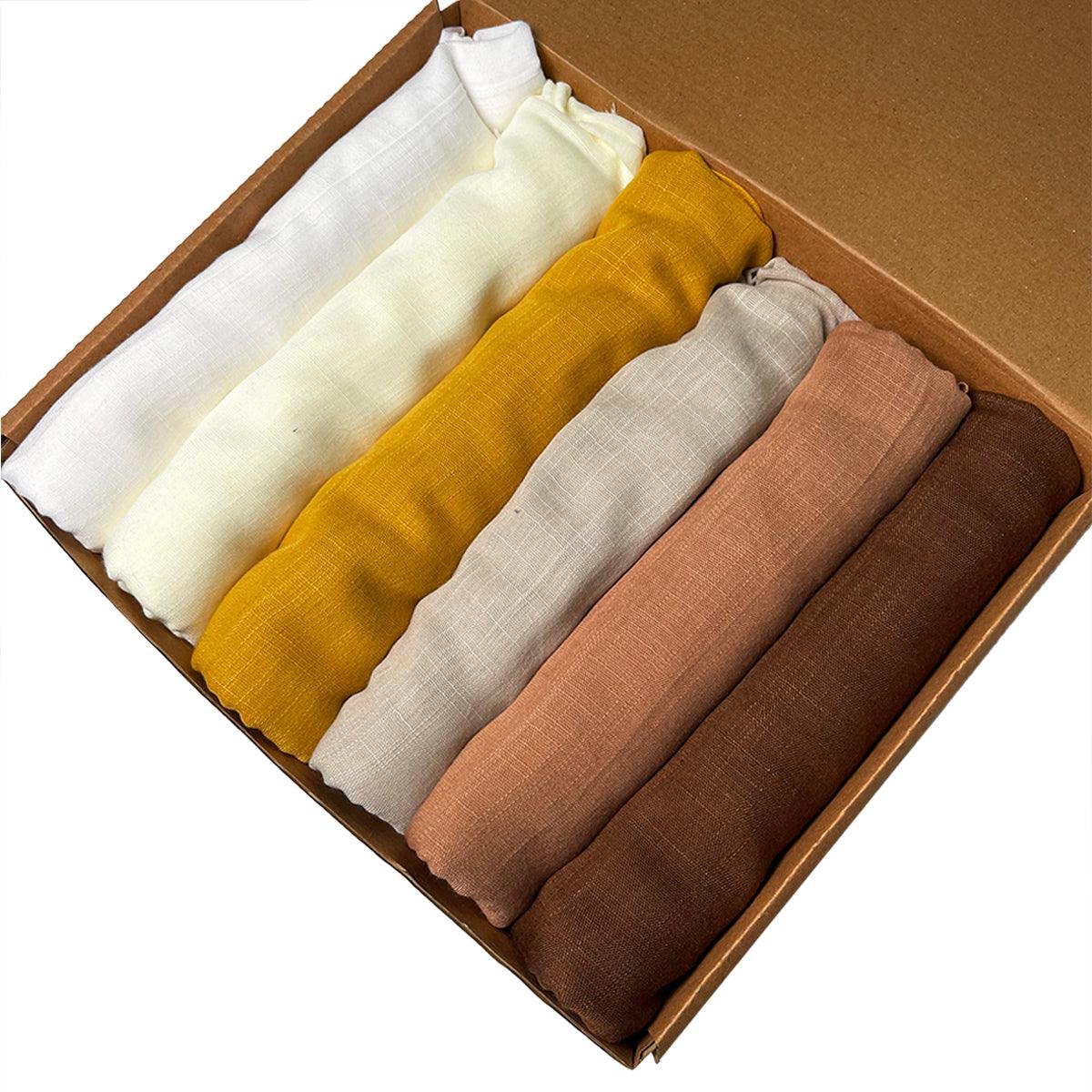 Buy Turkish Hijab Online. Boxed 6 ladies Scarves in Ivory Shades. Crafted from Viscose cotton fabric.