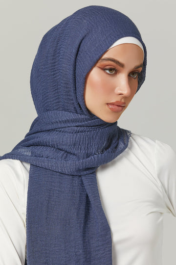 Soft Crinkle Hijab Viscose Material in Denim Blue
