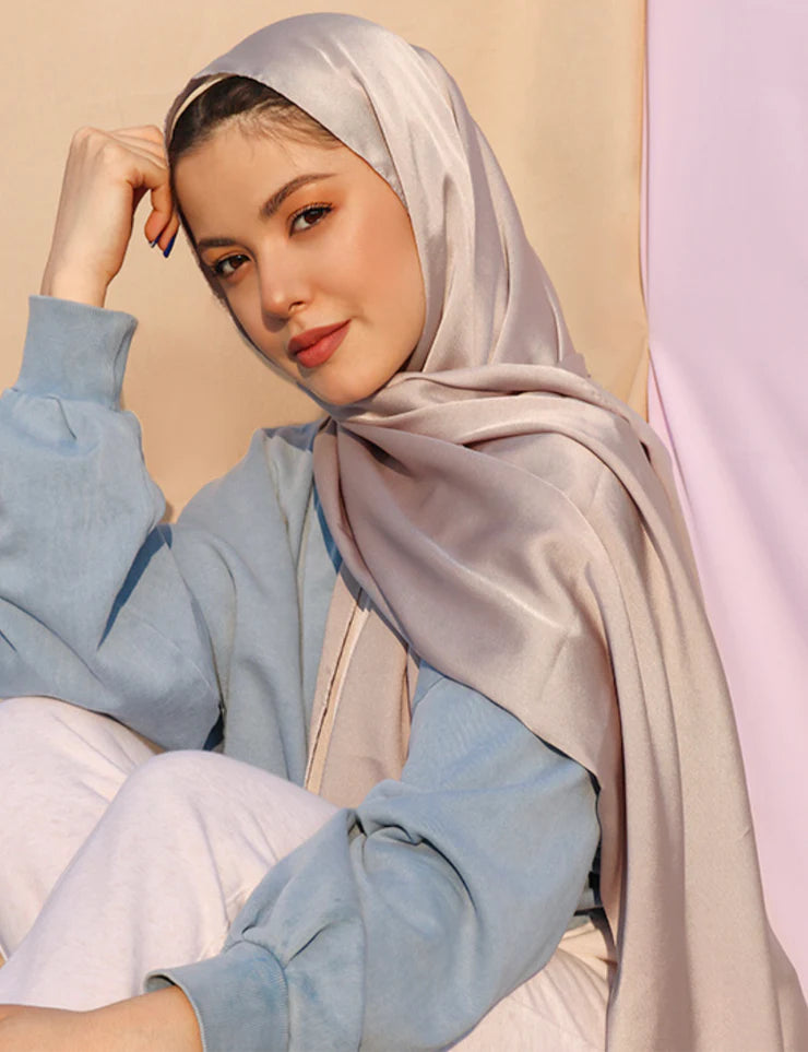 Pure Satin Silk Hijab in Silver