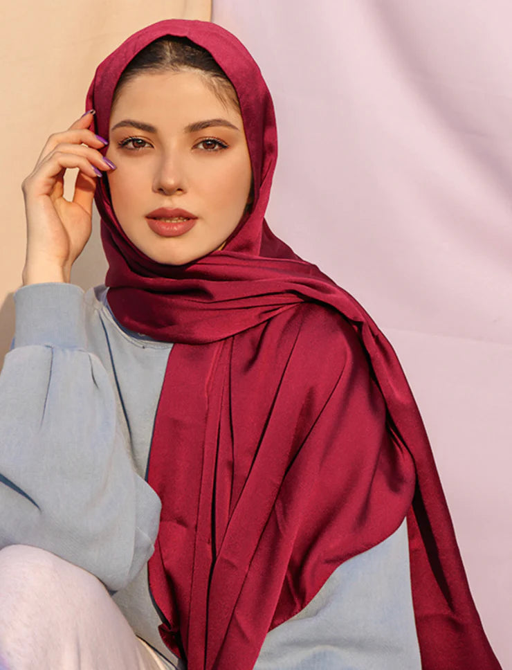 Pure Satin Silk Hijab in Maroon
