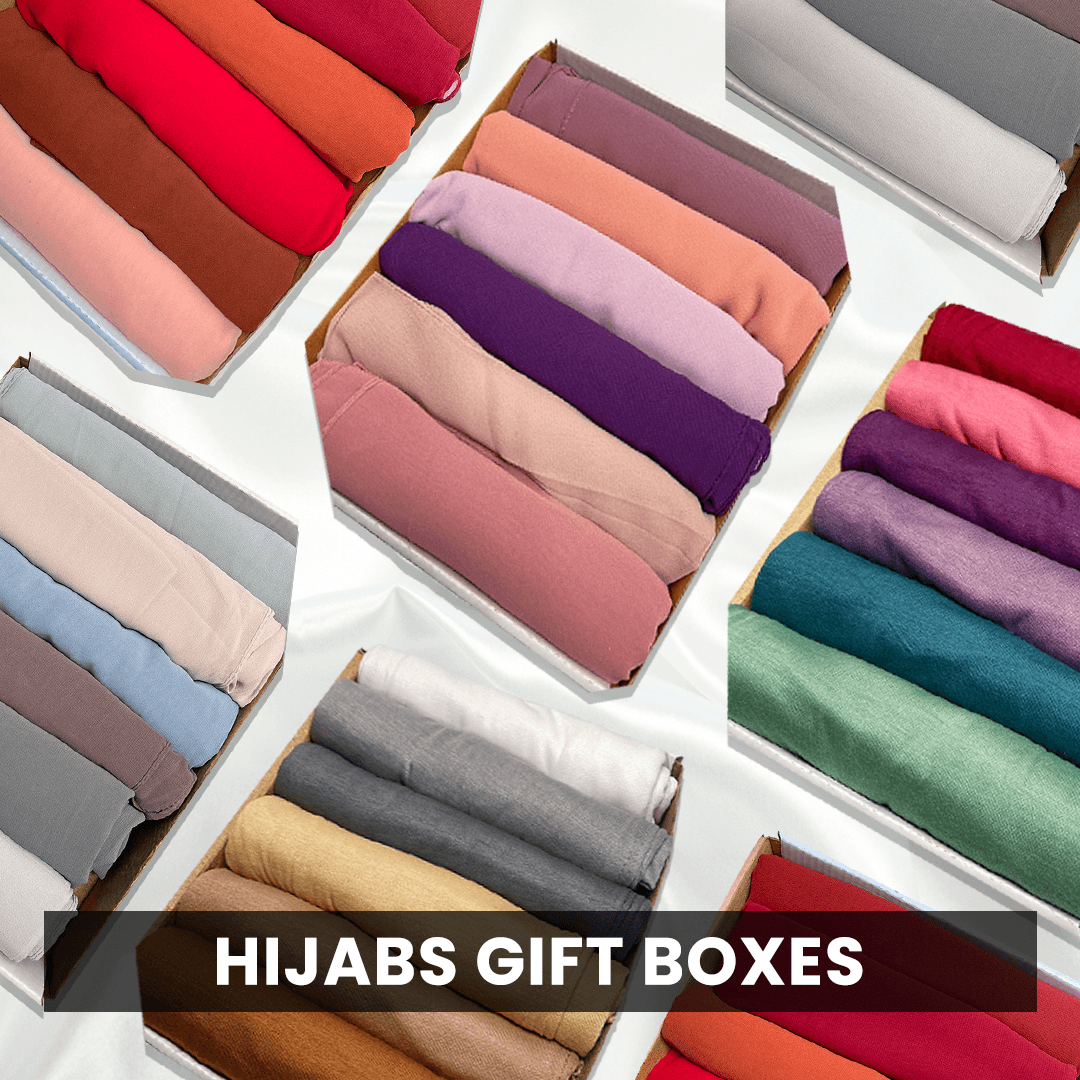 Hijab Gift Boxes. Showcasing Different fabrics in multiple colors.