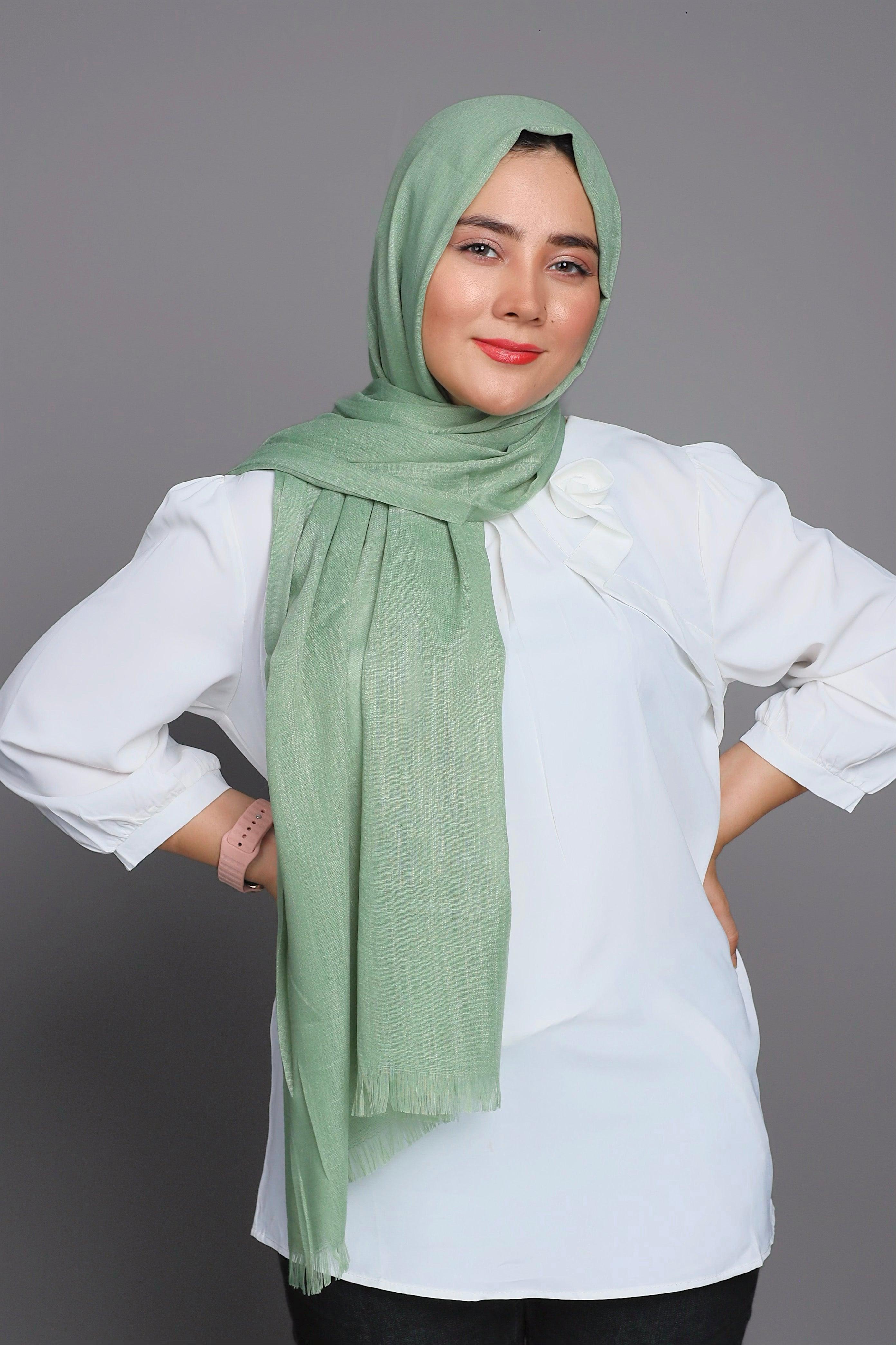 Girl wearing a Turkish Viscose Hijab, bottom banner TURKISH VISCOSE HIJABS