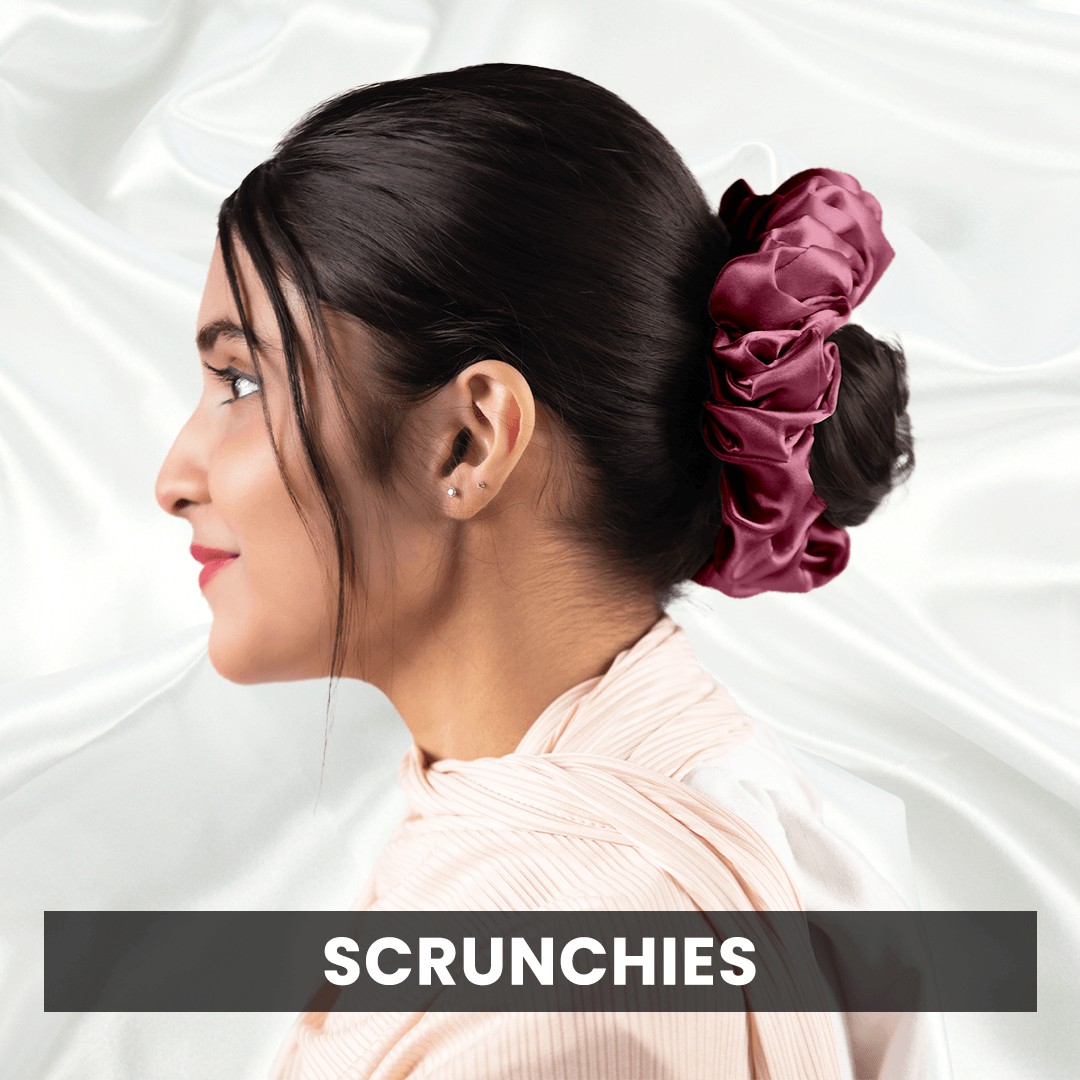 Silk Scrunchies. Soft, lightweight stretchable silk hair bands, gentle on all hair types.