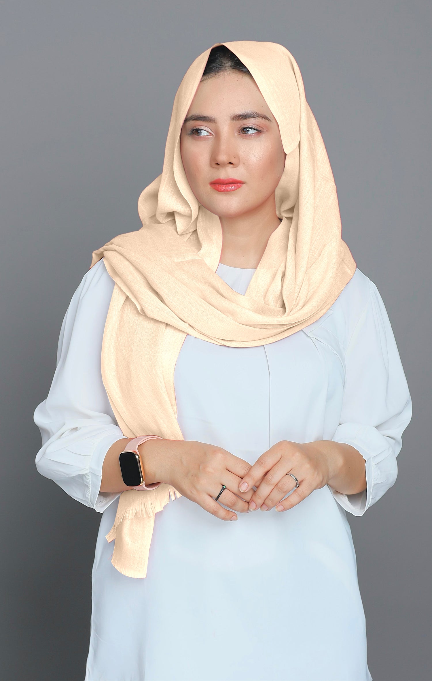 Cream Turkish Scarf beautifully displayed, demonstrating its versatility and stylish appeal.