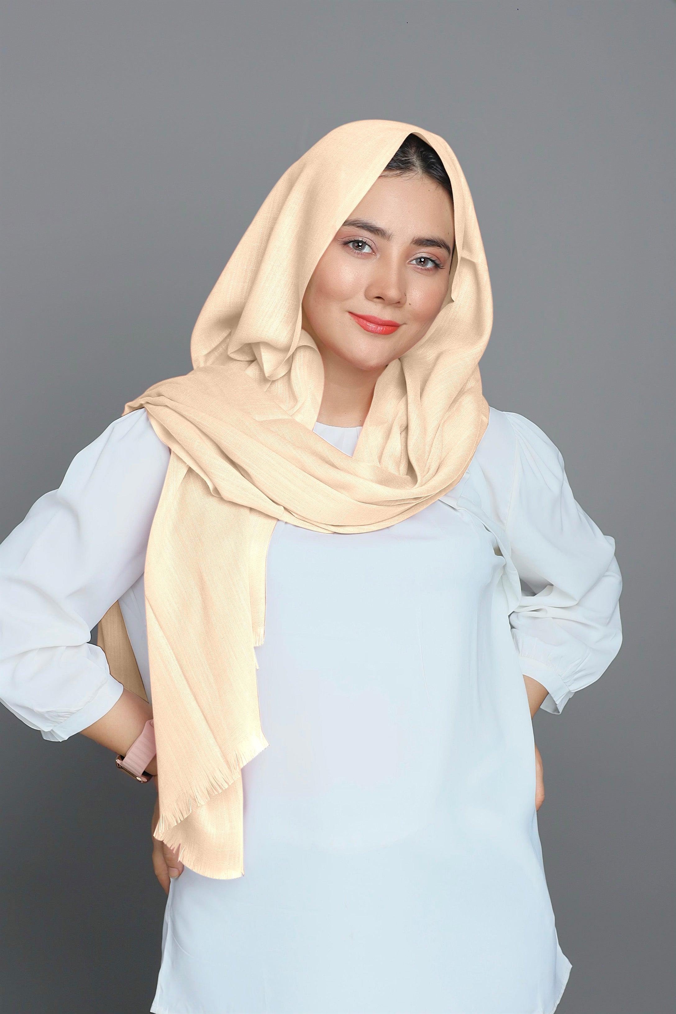 Turkish Viscose Hijab in elegant Cream shade, showcasing its soft fabric and luxurious feel. Cream Shade Turkish Hijab.