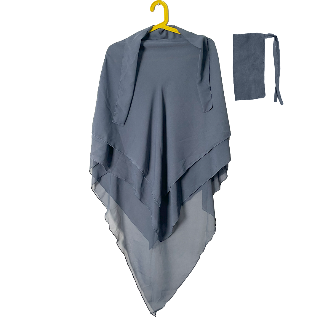 3 Layer Khimer Hijab with Niqab in Denim