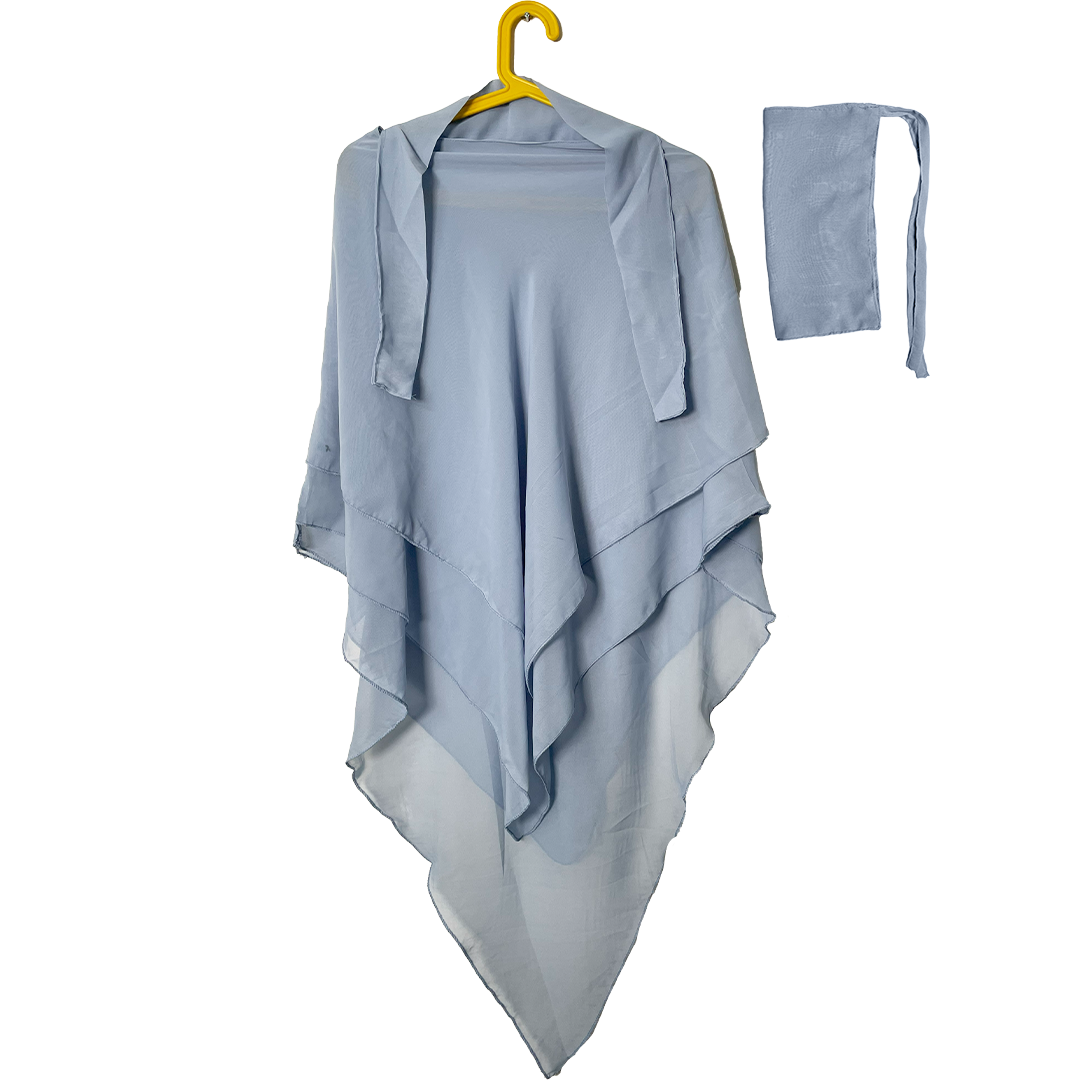 3 Layer Khimer Hijab with Niqab in Baby Blue