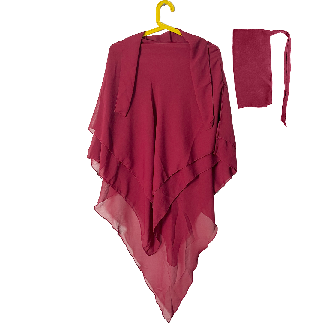 3 Layer Khimer Hijab with Niqab in Maroon