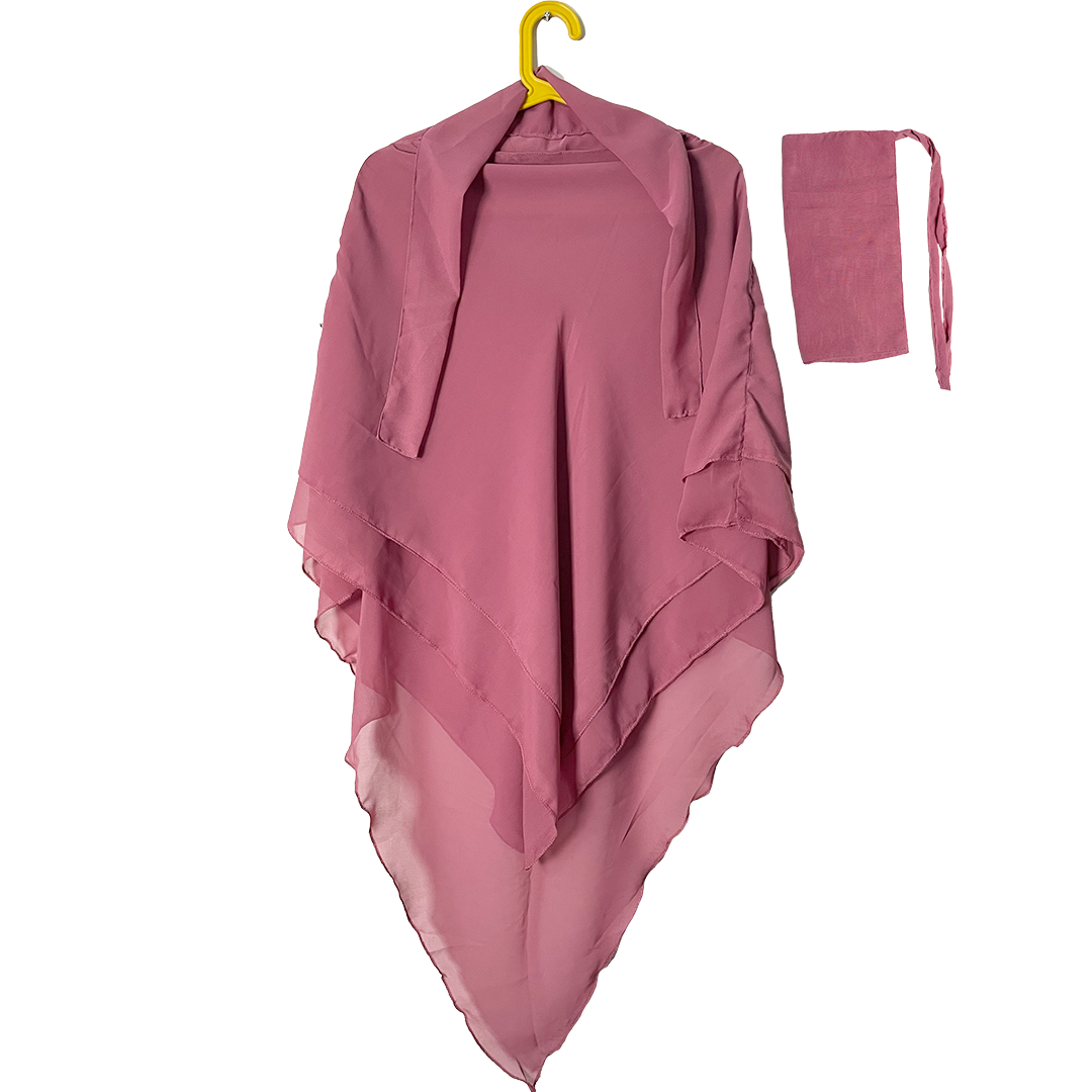 3 Layer Khimer Hijab with Niqab in Tea Pink