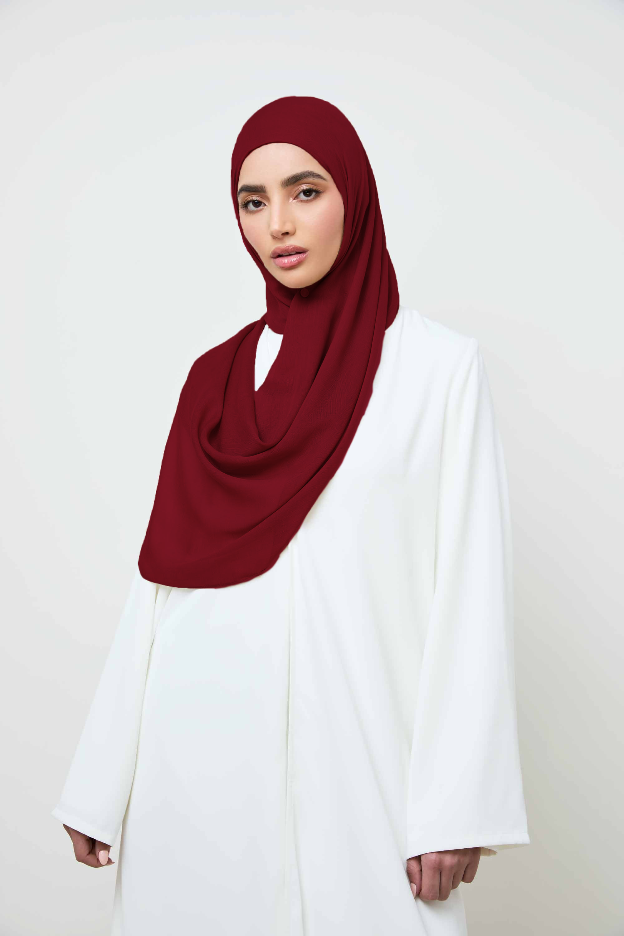 Girl wearing maroon color modal hijab, Shop Online at Hijabandco Pakistan