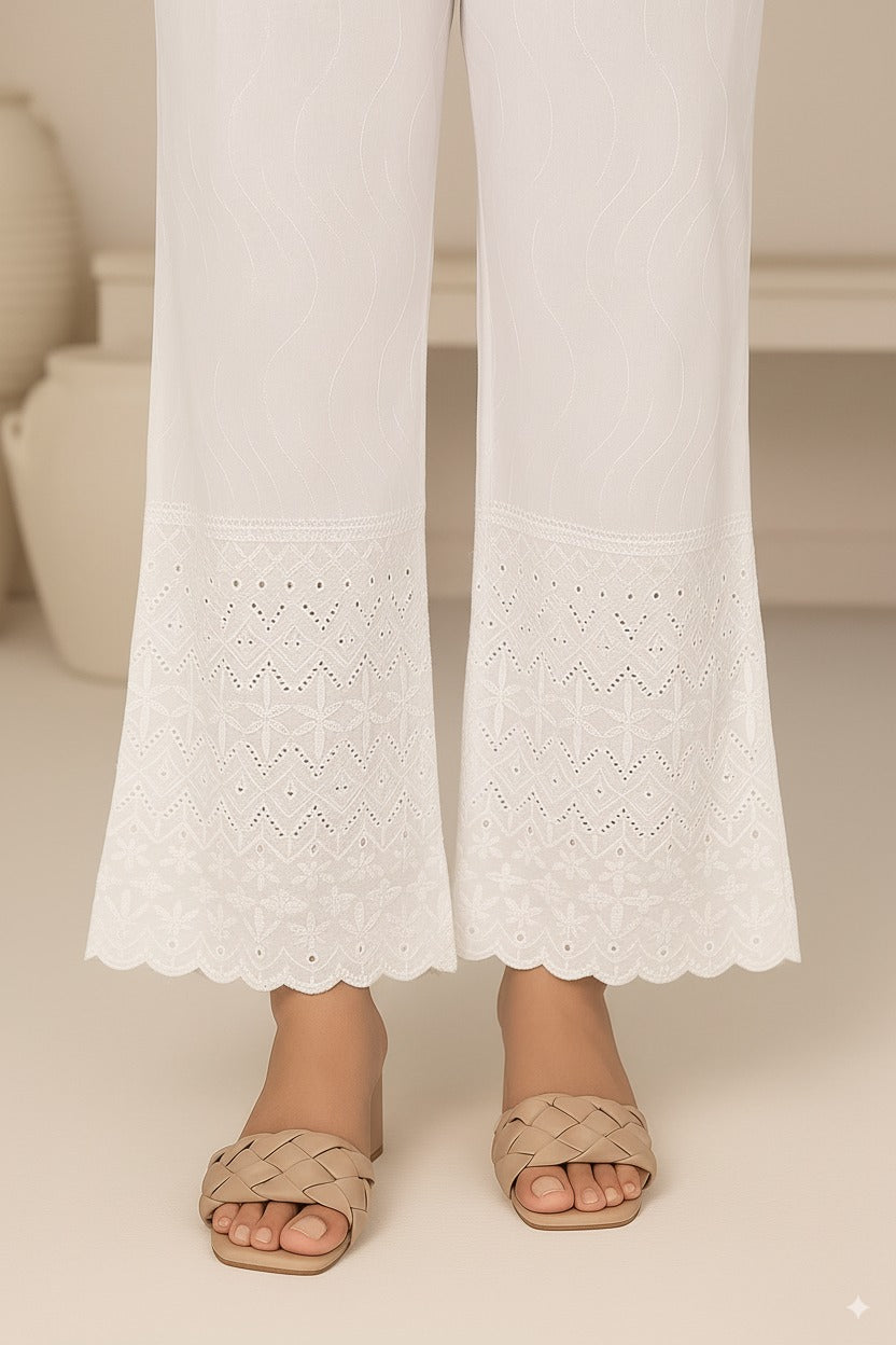 Stitched White Chicken Kari Trouser - Tulip