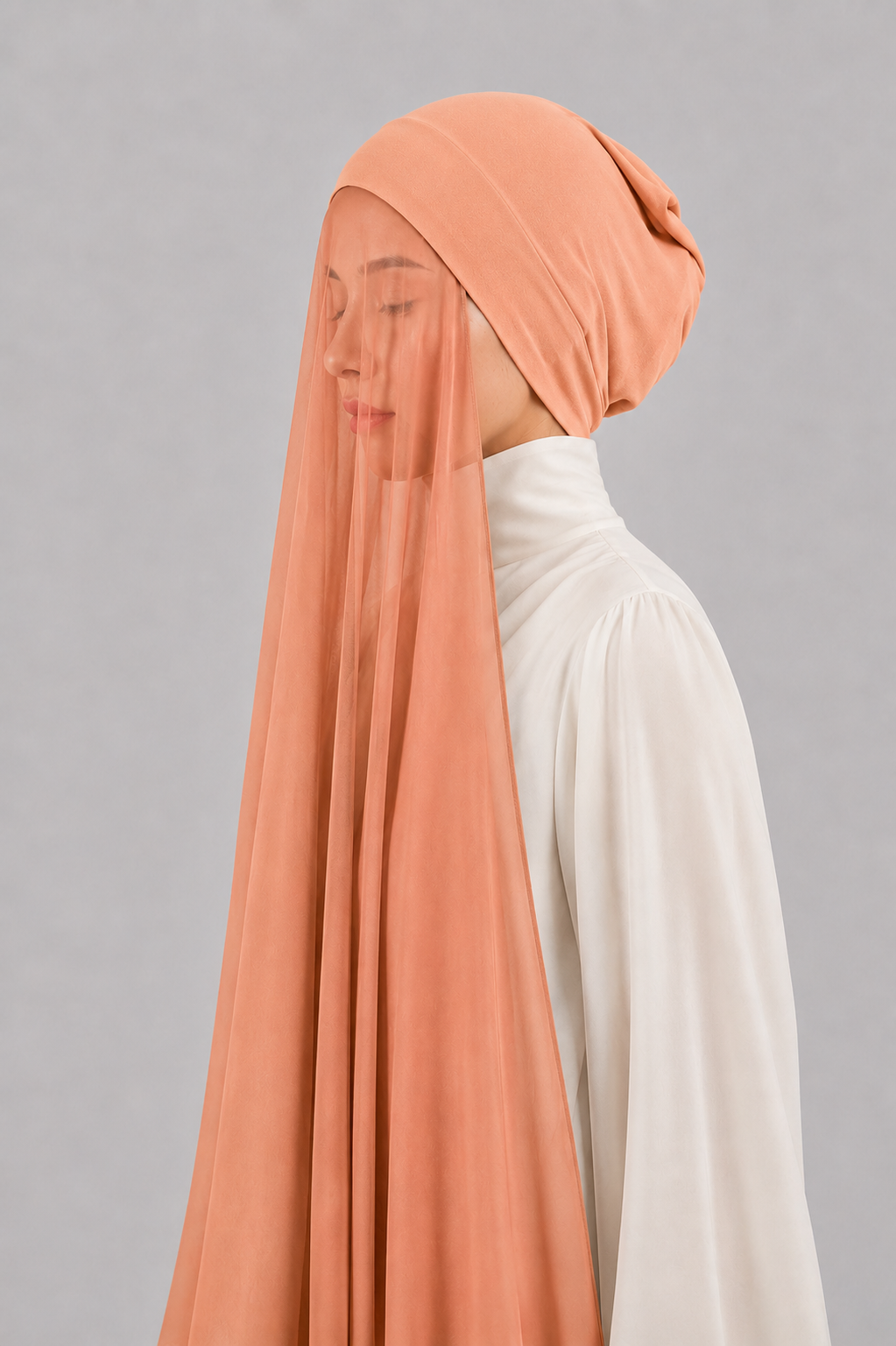 Georgette Instant Hijab With Cap In Peach