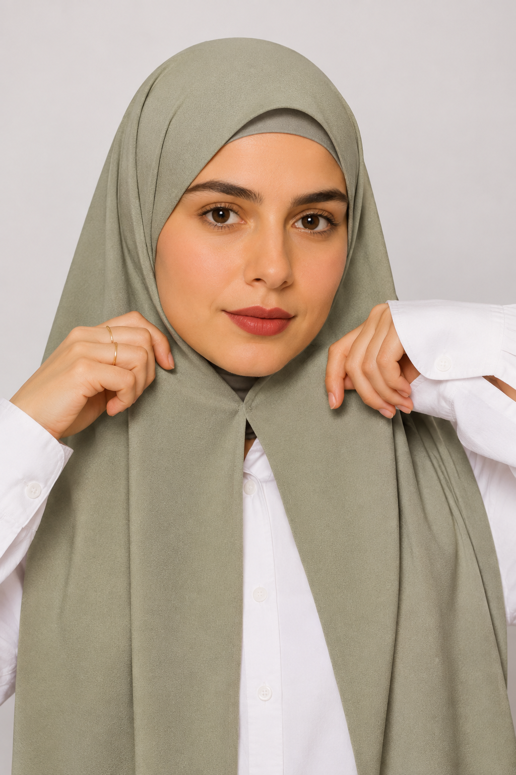 Georgette Instant Hijab With Magnet In Khaki Grey
