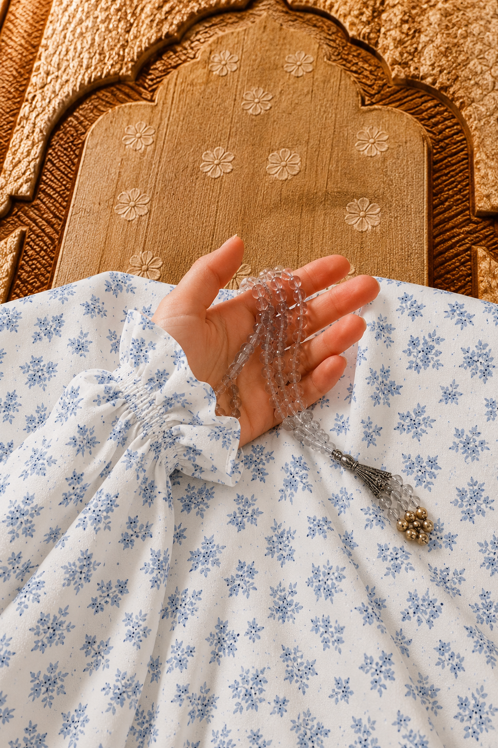 Cloud Namaz Chadar - Blue Floral Print
