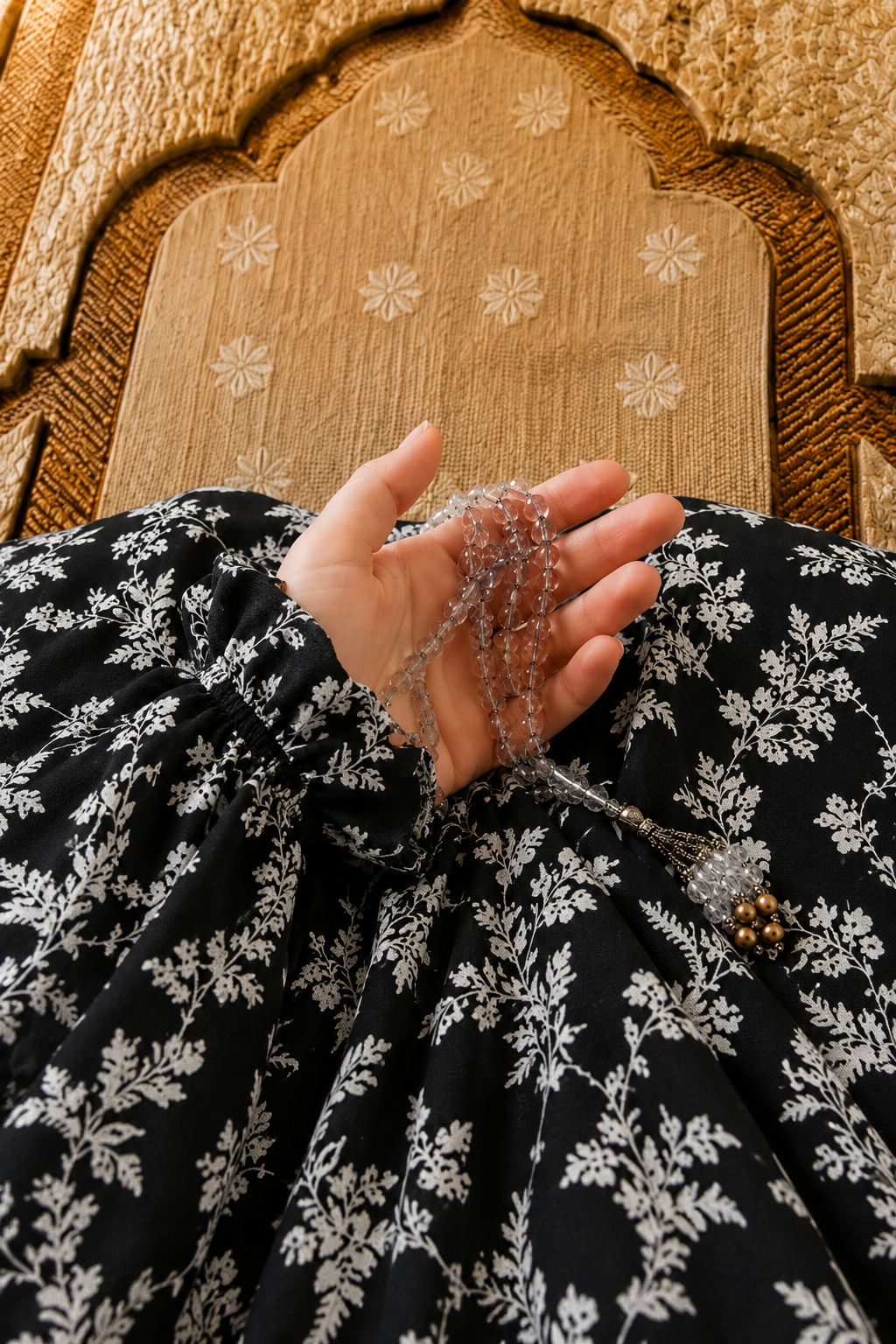 Black Namaz Chadar - Wildflower Print