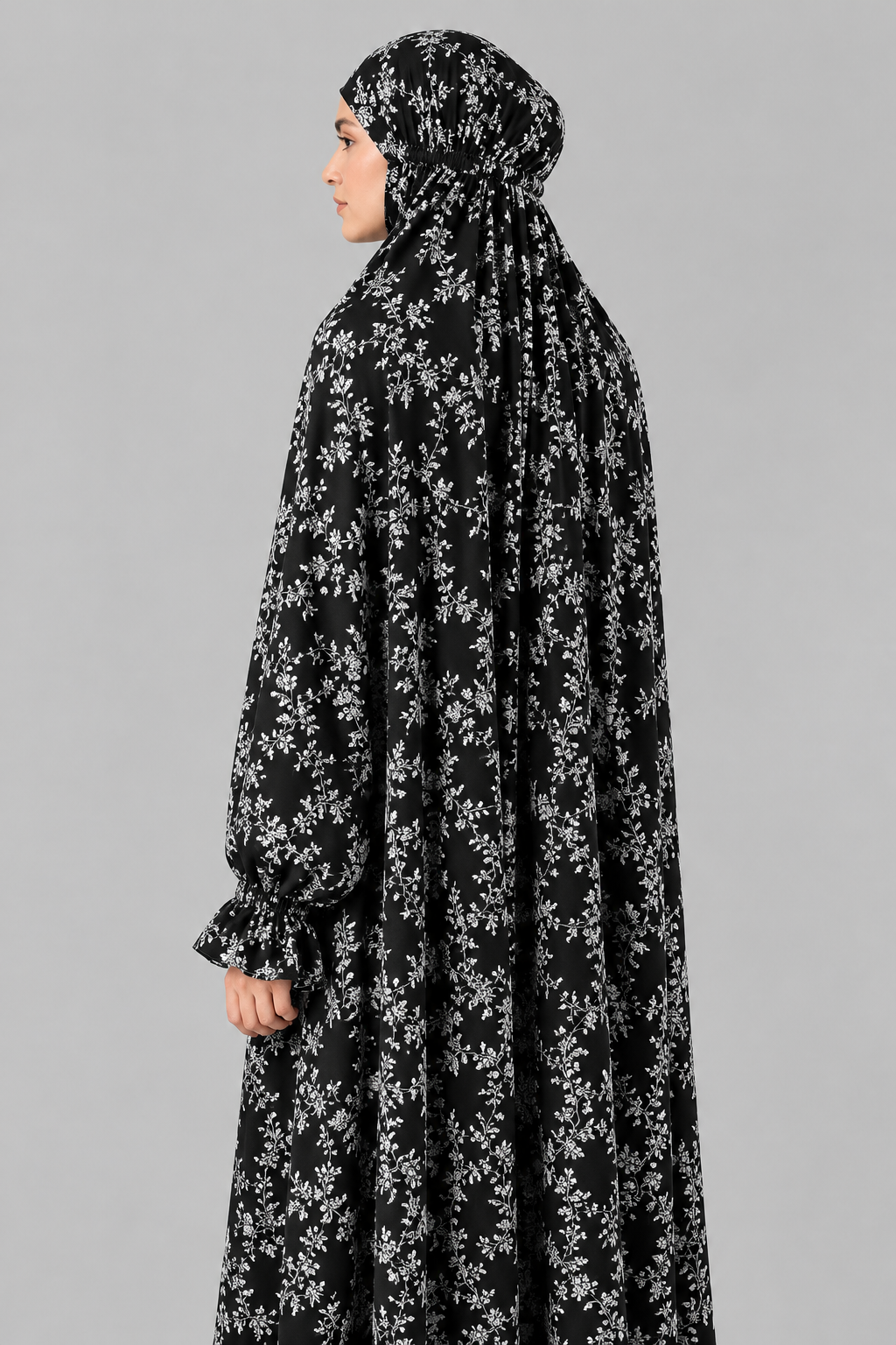 Black Namaz Chadar - Wildflower Print