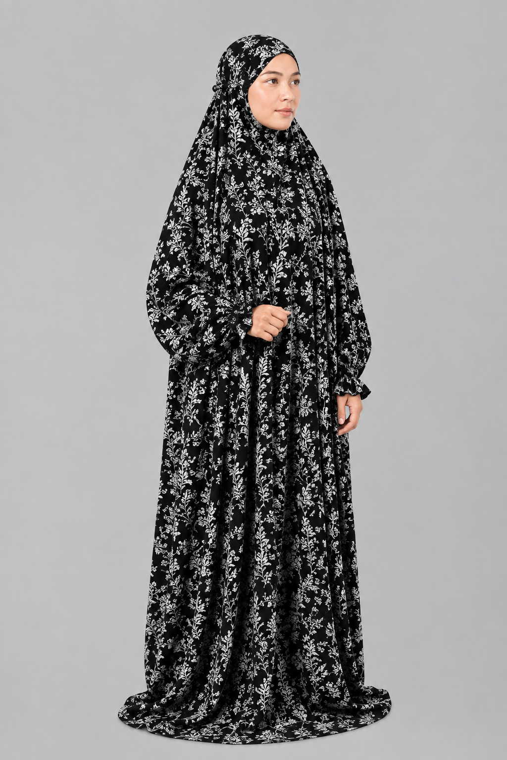 Black Namaz Chadar - Wildflower Print