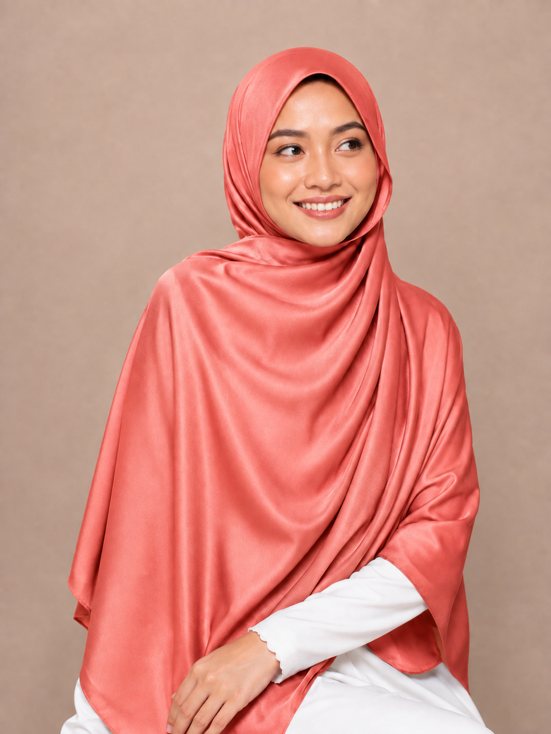 Satin Silk Hijab - Salmon Pink