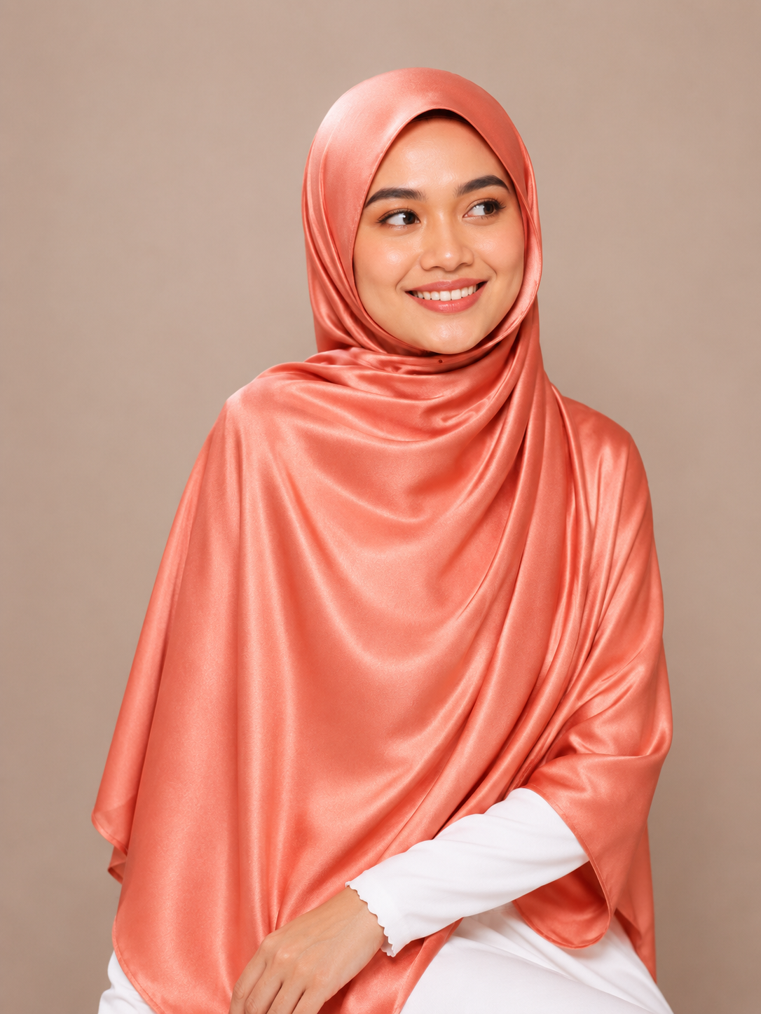 Satin Silk Hijab - Dark Peach