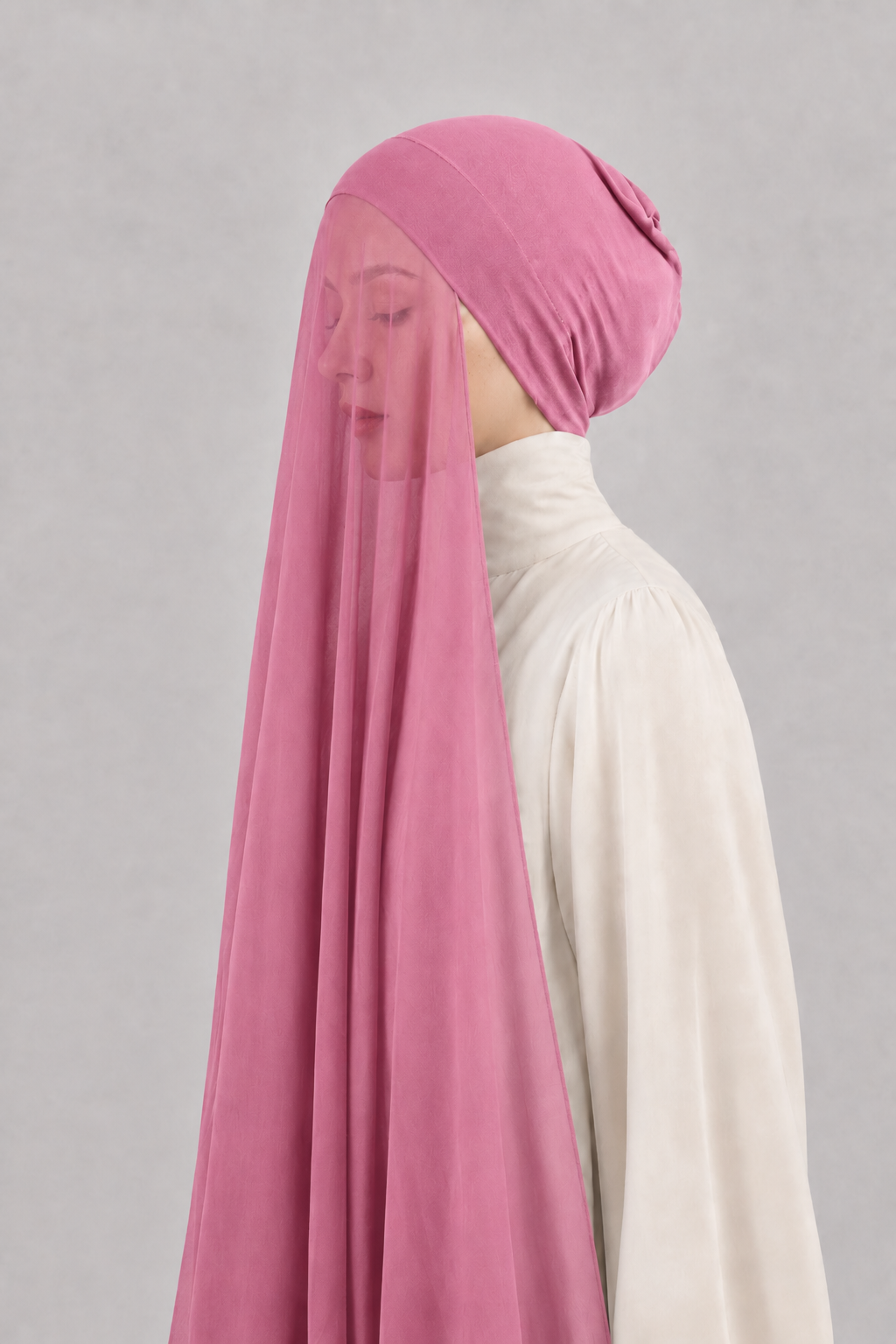 Georgette Instant Hijab With Cap In Bubblegum Pink