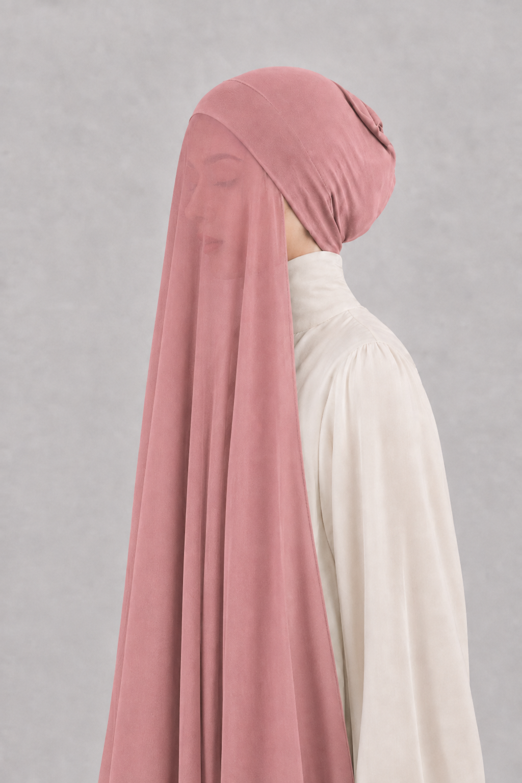 Georgette Instant Hijab With Cap In Dusty Pink
