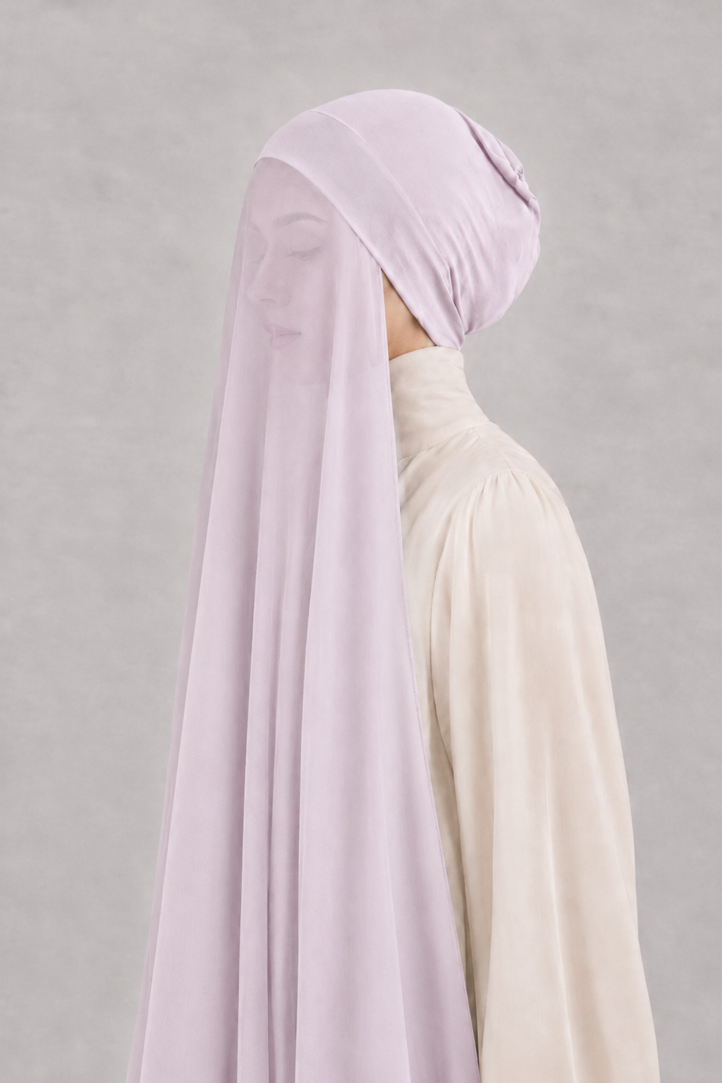 Georgette Instant Hijab With Cap In Lilac