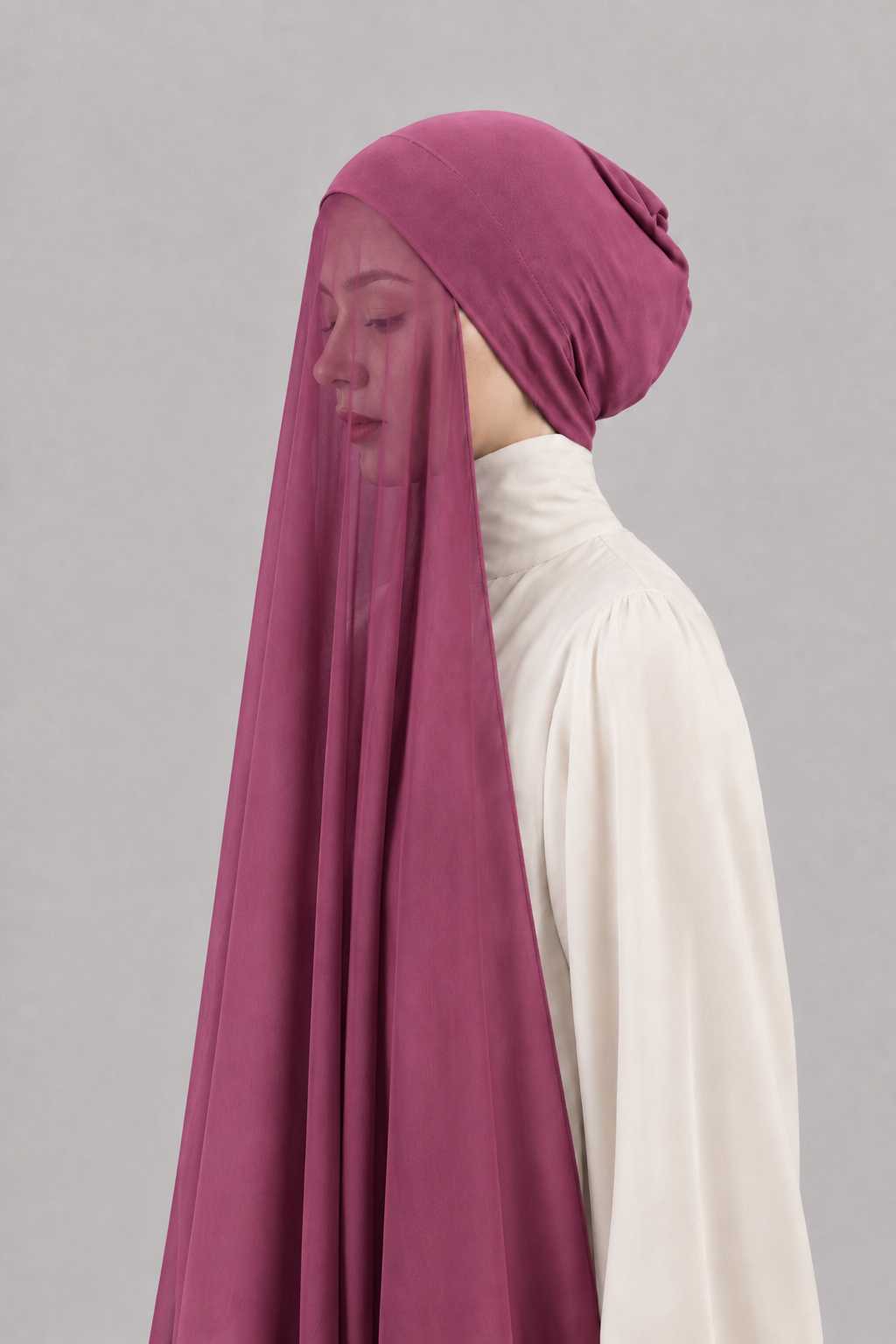 Georgette Instant Hijab With Cap In Deep Purple