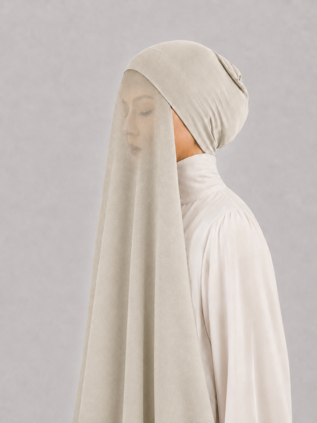 Georgette Instant Hijab With Cap In Oatmeal