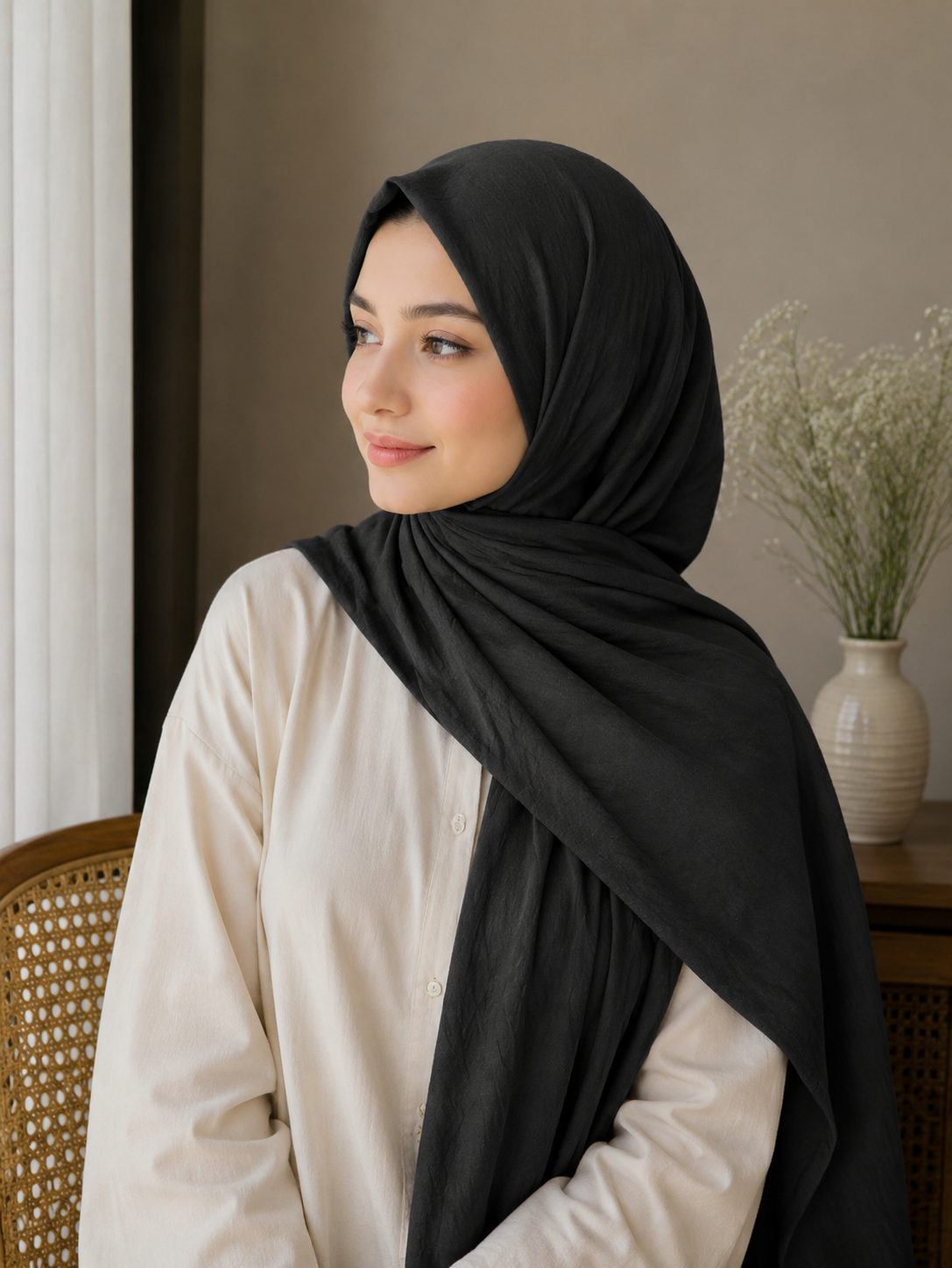 Soft Crush Lawn Hijab in Black