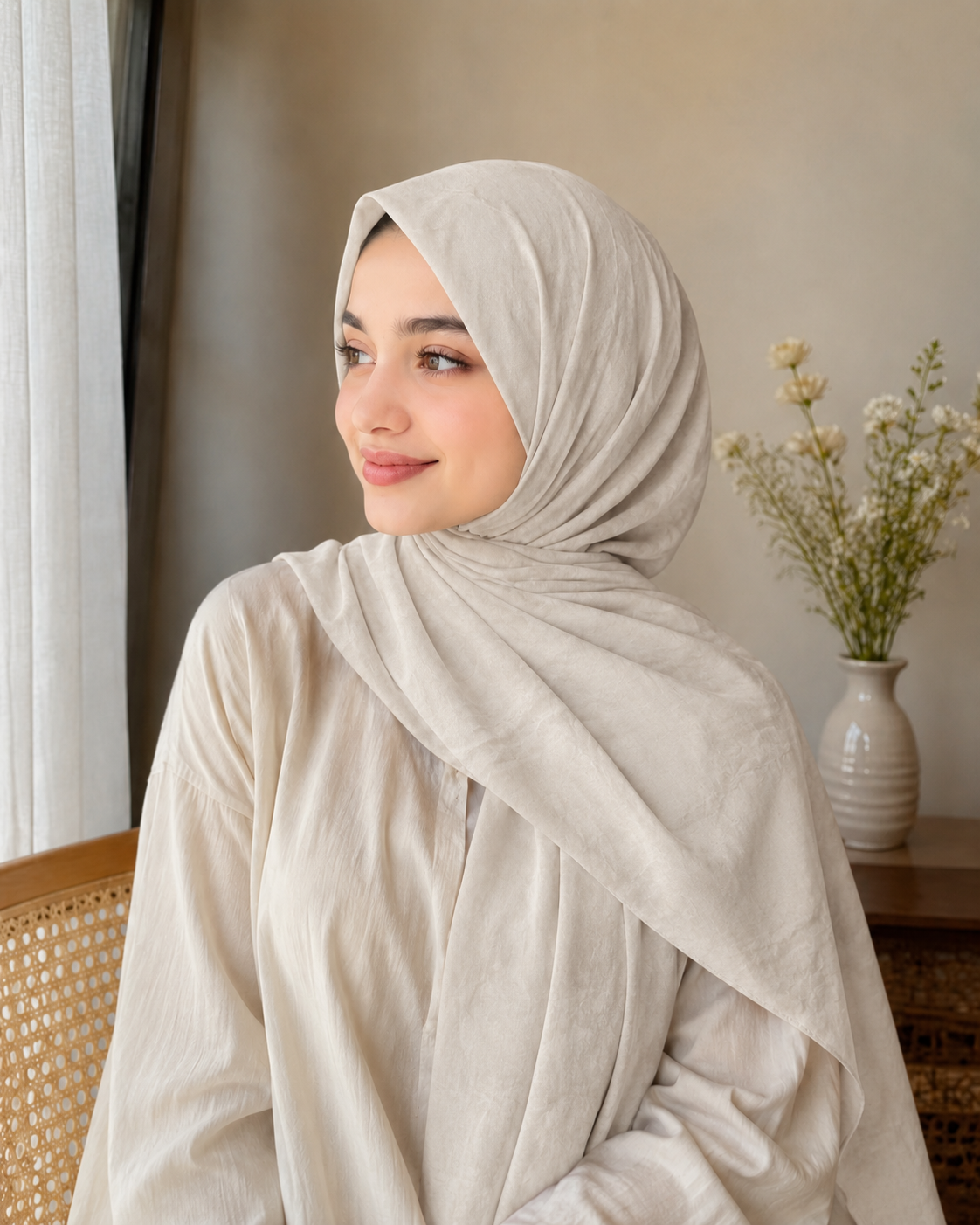 Soft Crush Lawn Hijab in Cream