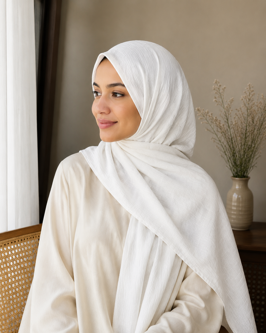 Soft Crush Lawn Hijab in Off White