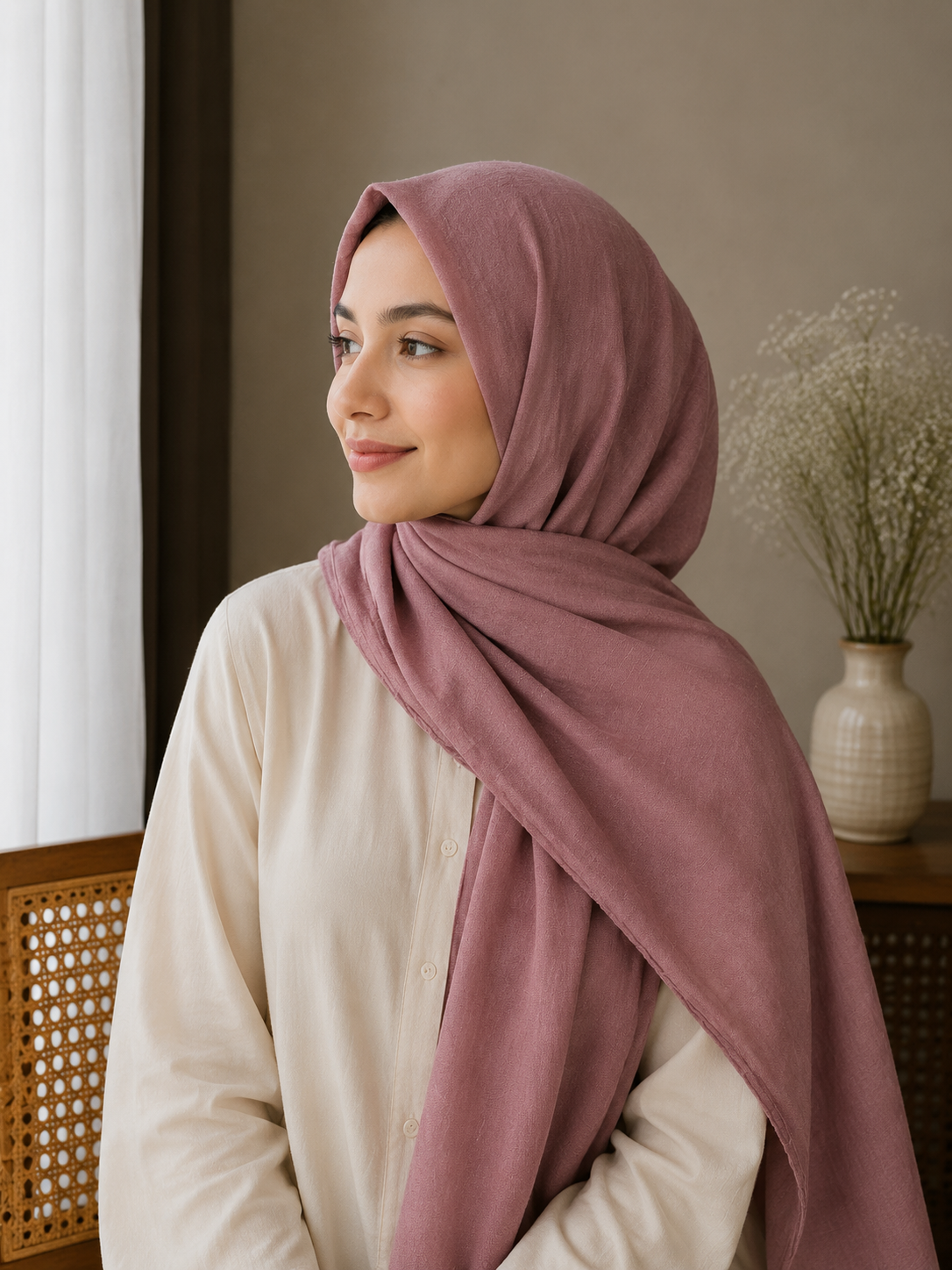 Soft Crush Lawn Hijab in Deep Mauve