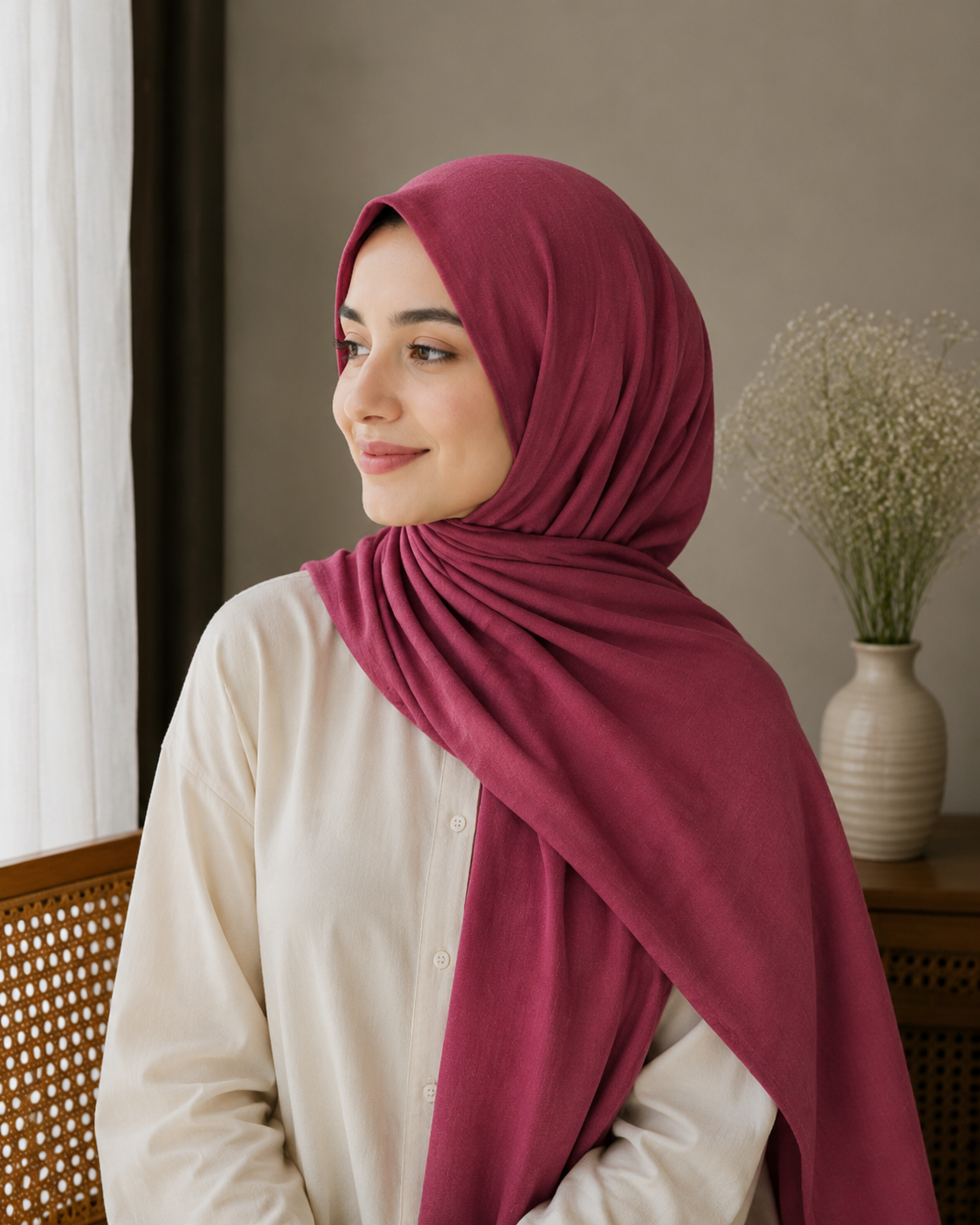 Soft Crush Lawn Hijab in Maroon