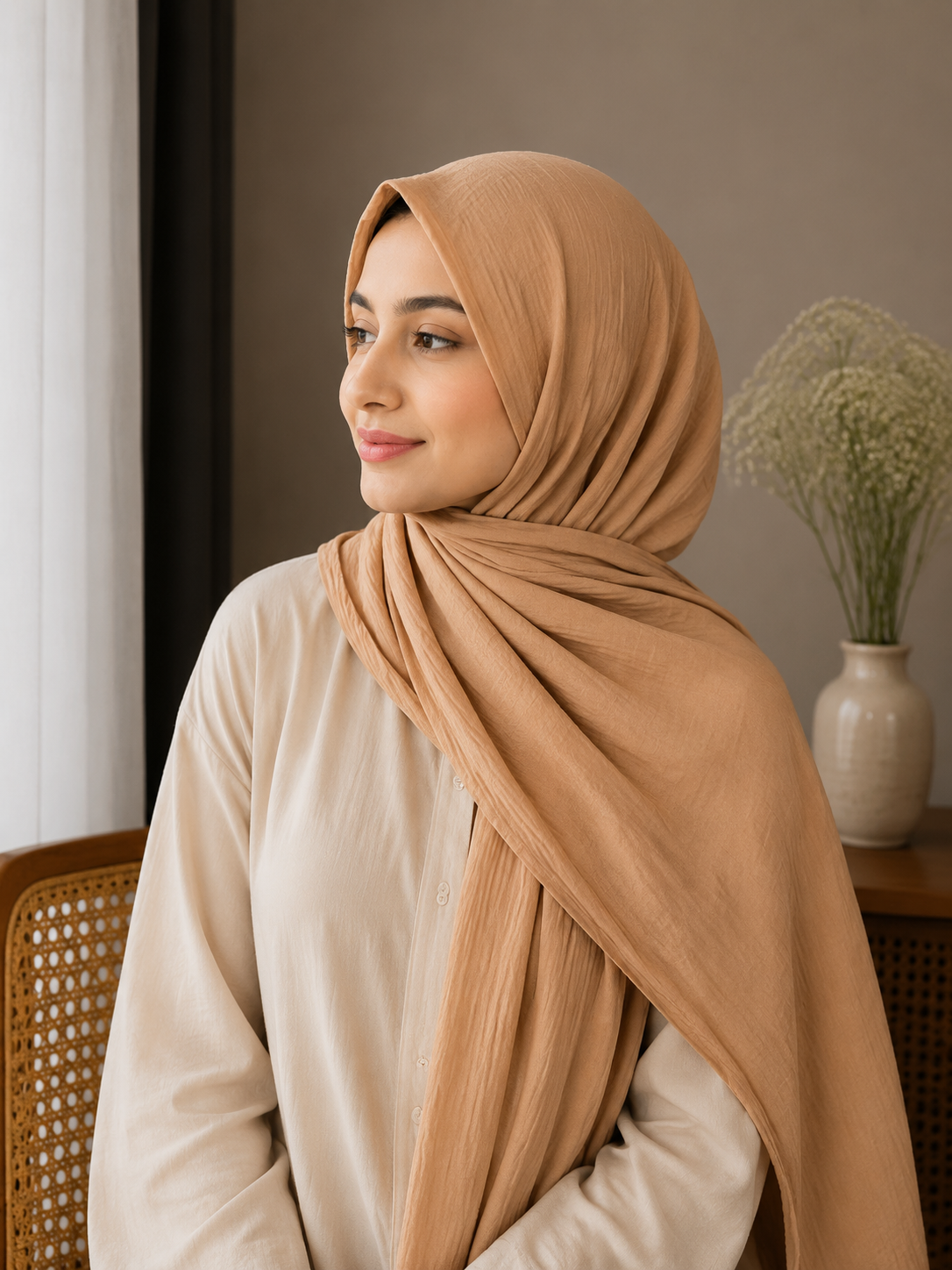 Soft Crush Lawn Hijab in Camel